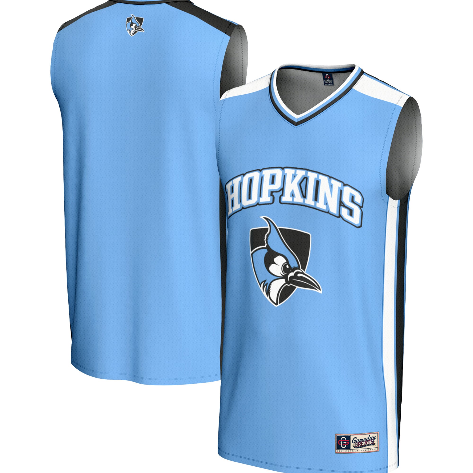 Johns Hopkins Blue Jays Spirit Basketball Jersey Light Blue - front and back view