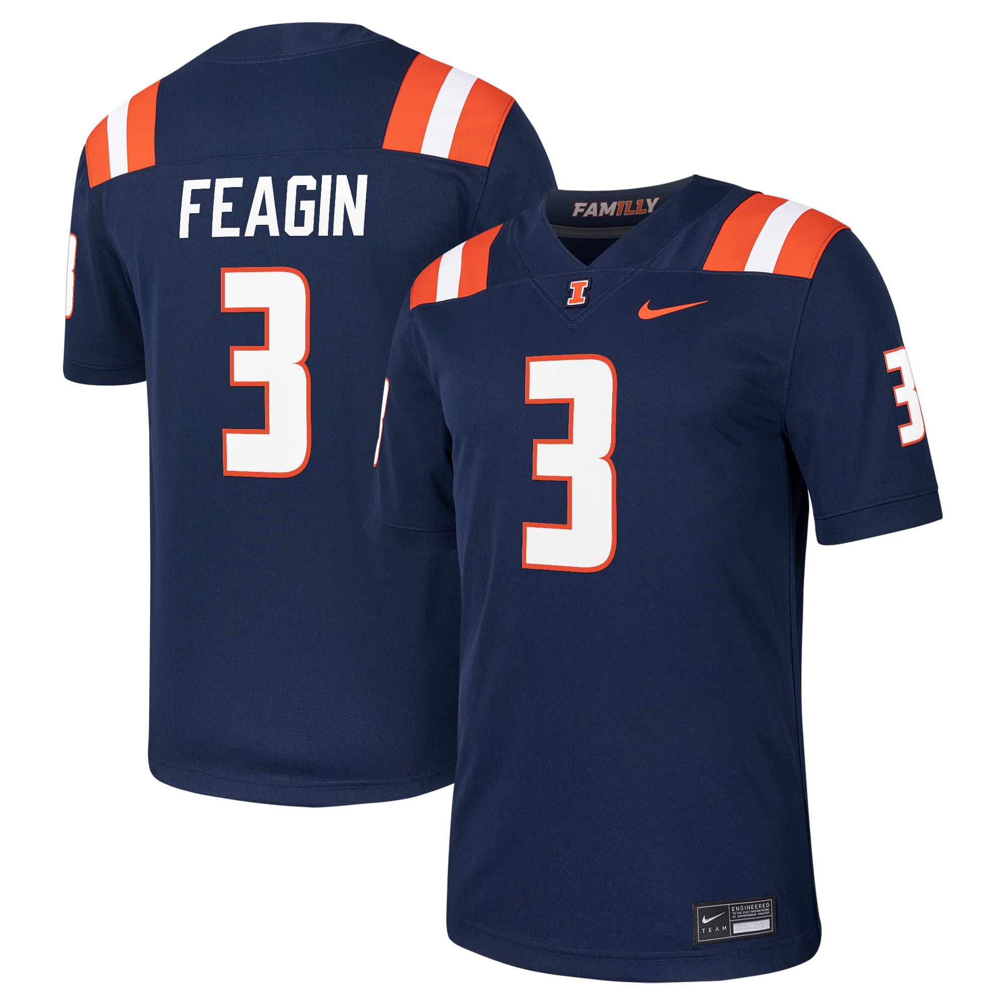 Kaden Feagin Illinois Fighting Illini Football Jersey Navy - front and back view