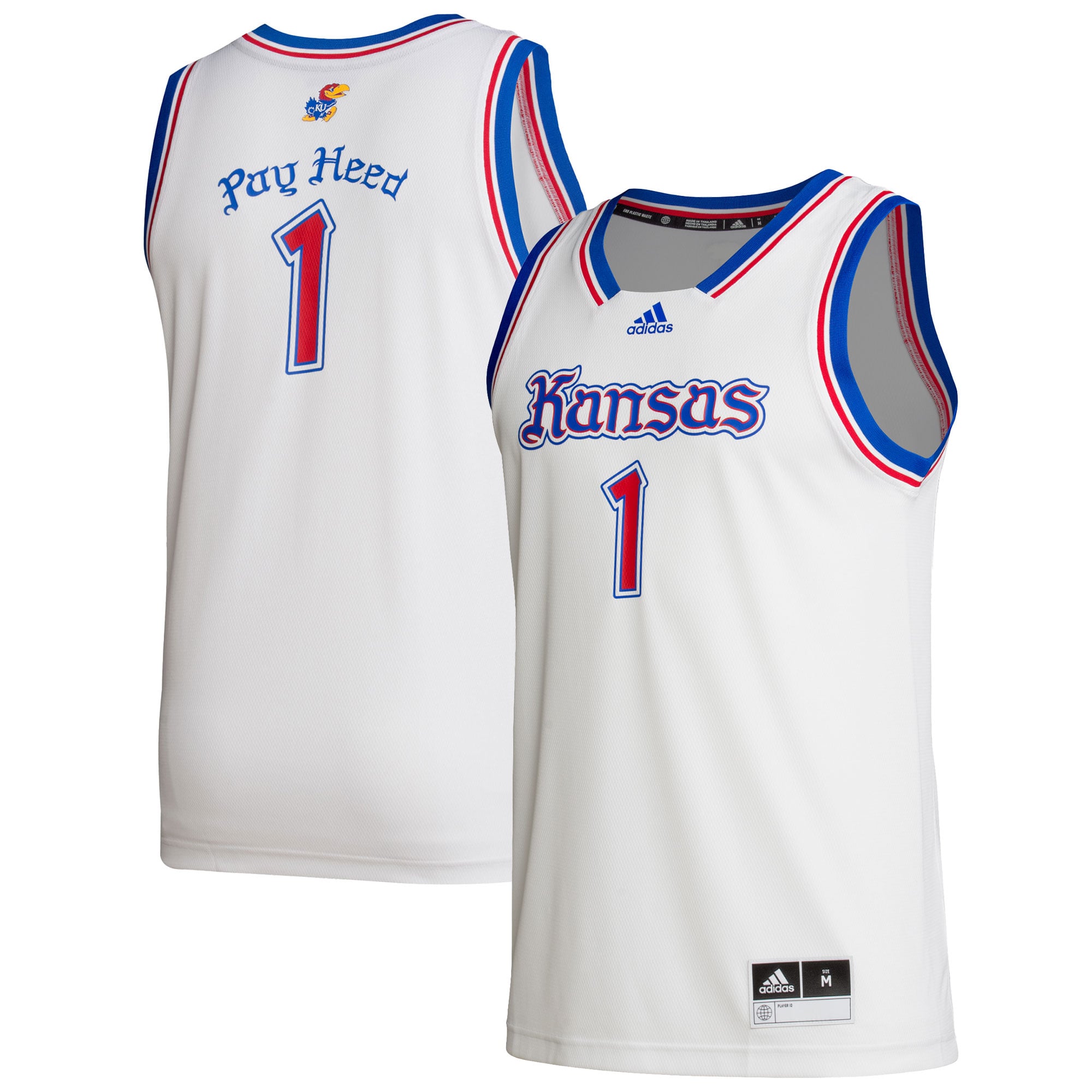 #1 Kansas Jayhawks Alternate Jersey White - front and back view