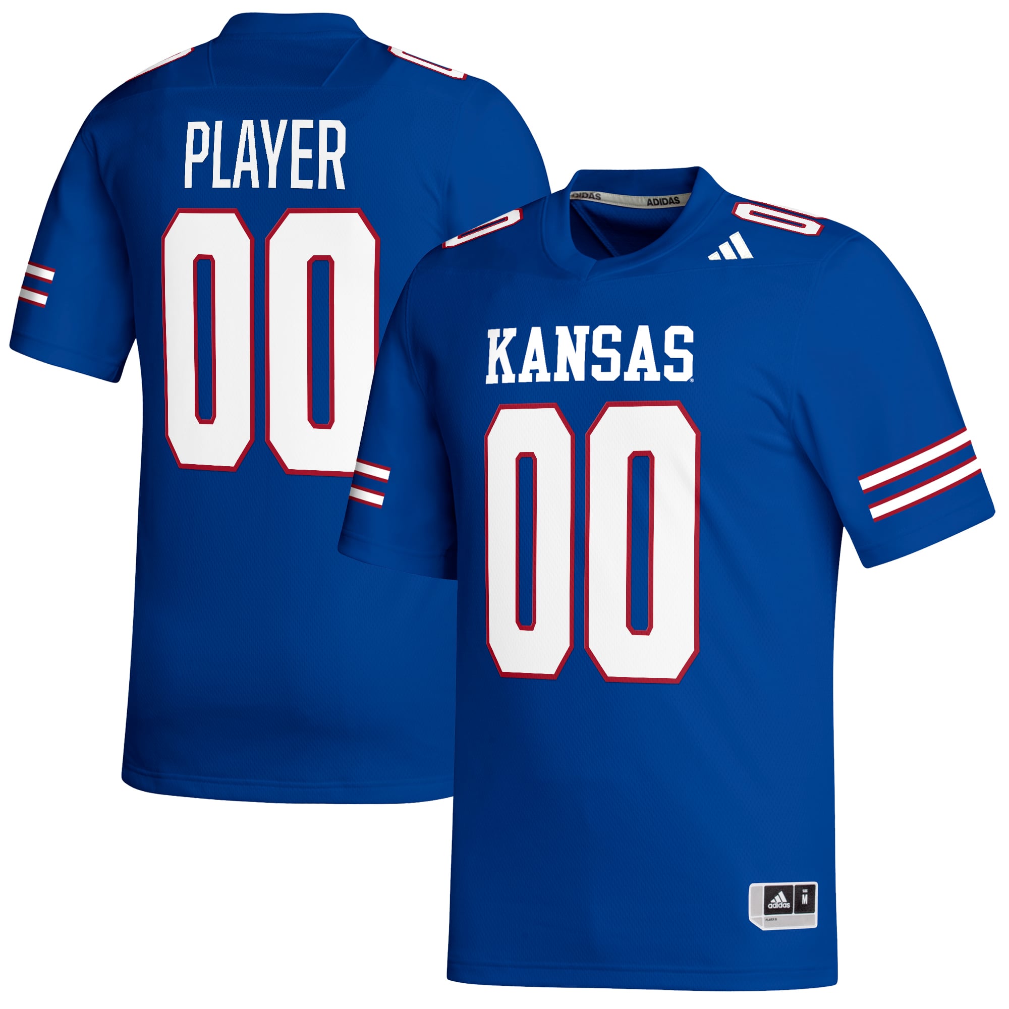 Kansas Jayhawks Football Jersey Royal - front and back view