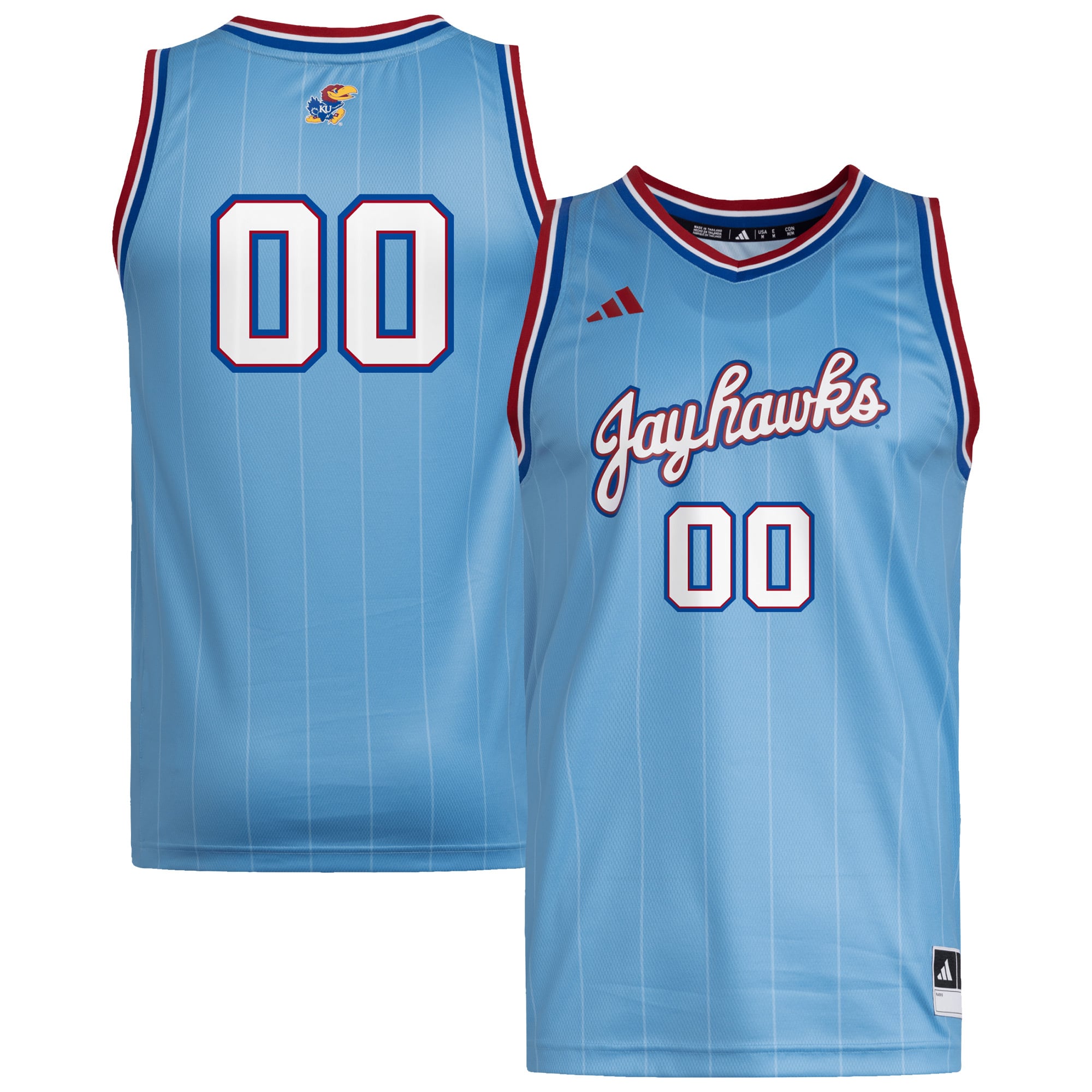 #00 Kansas Jayhawks Jersey Light Blue - front and back view