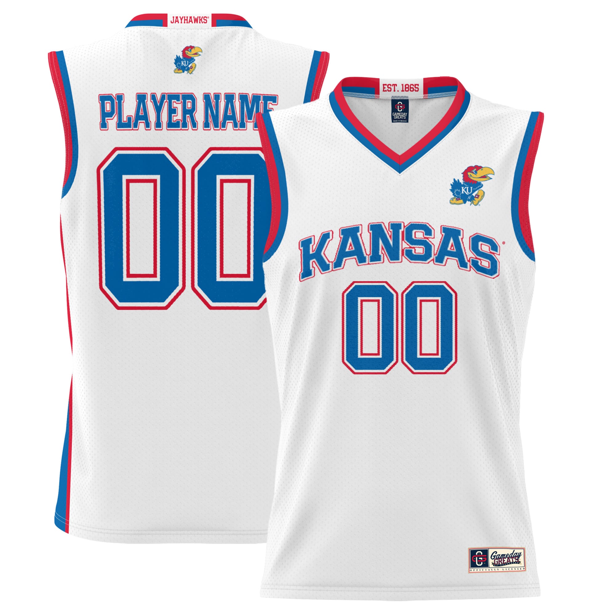 Kansas Jayhawks Youth Lightweight Men's Basketball Jersey White - front and back view