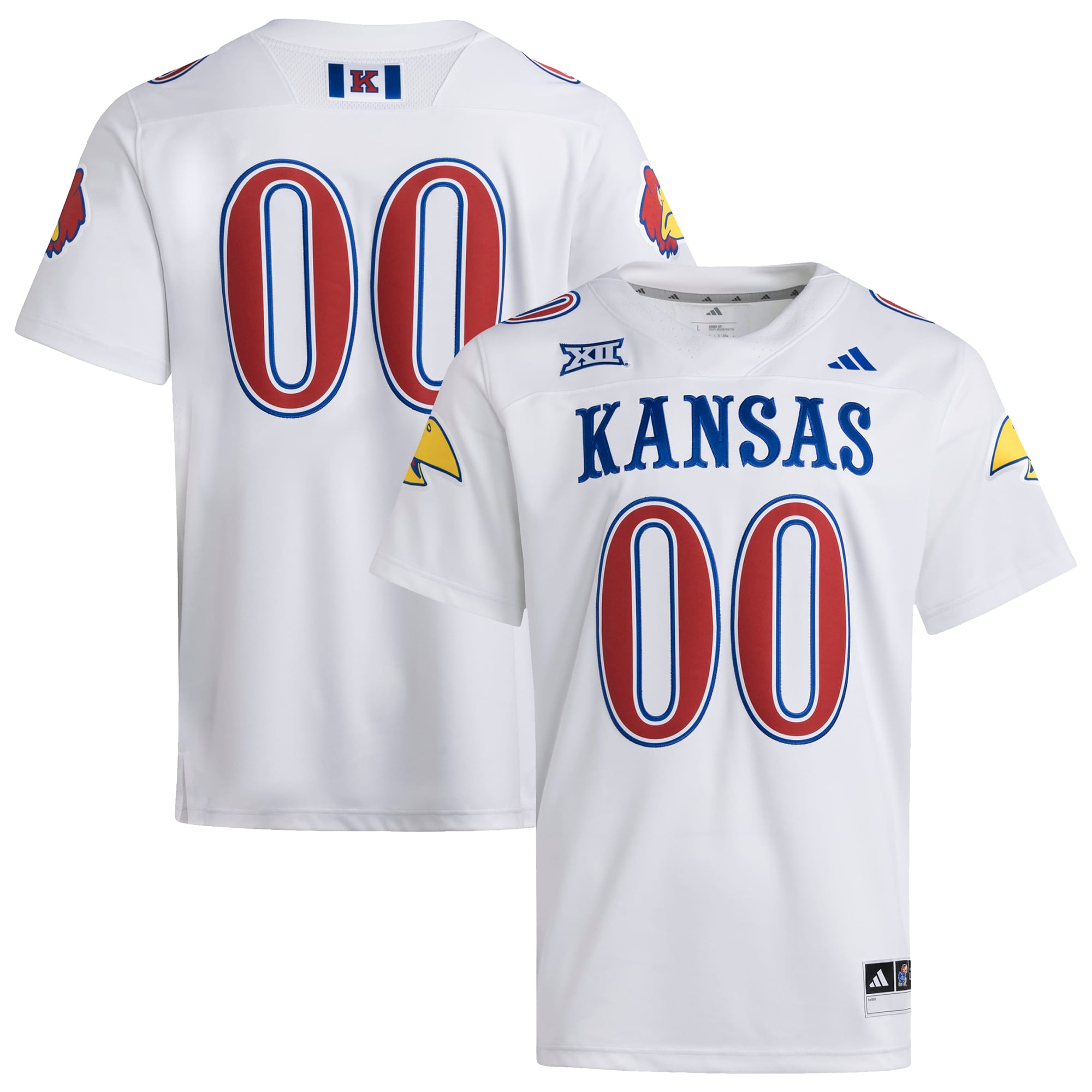 #00 Kansas Jayhawks Strategy Jersey White - front and back view
