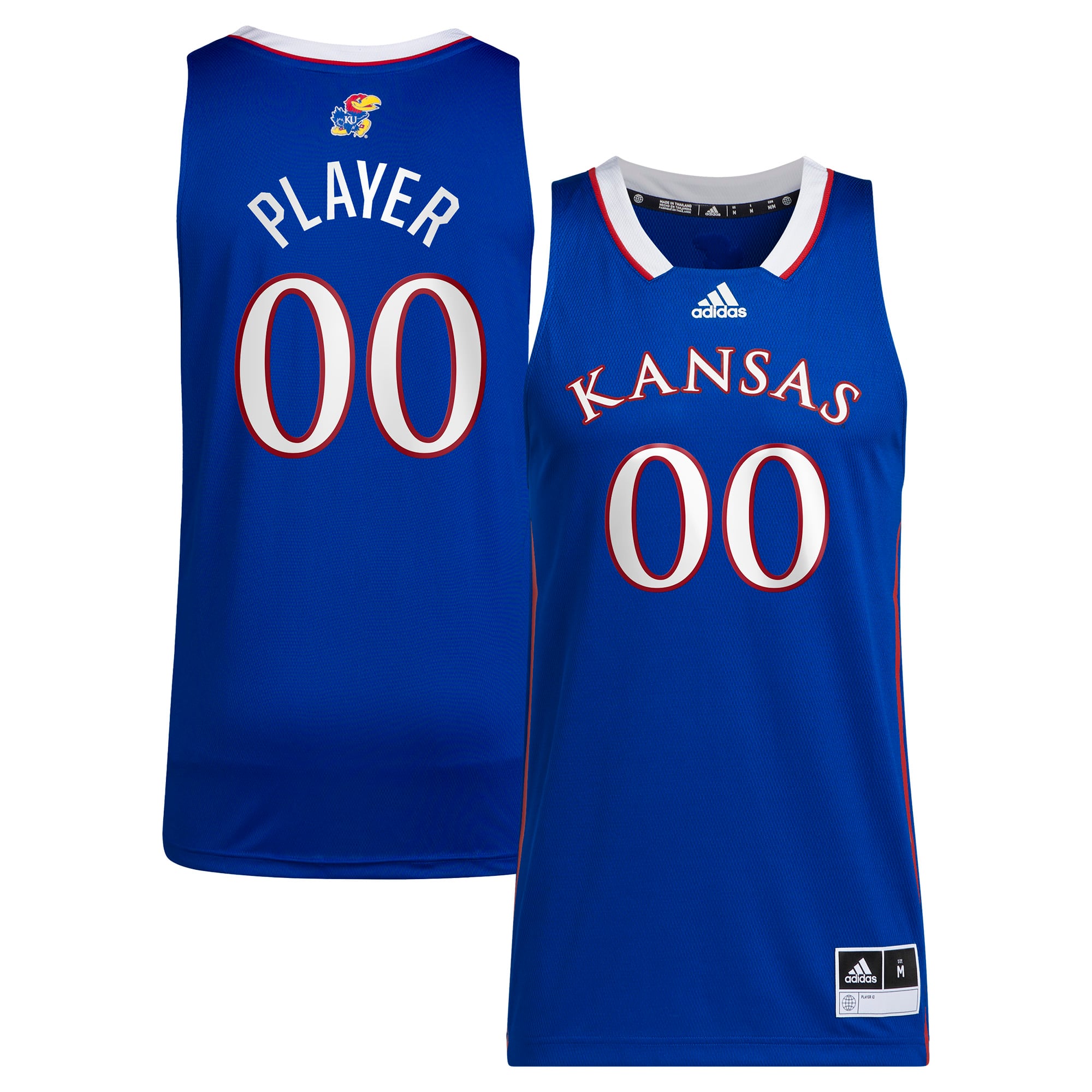 Kansas Jayhawks Unisex Men's Basketball Jersey Royal - front and back view