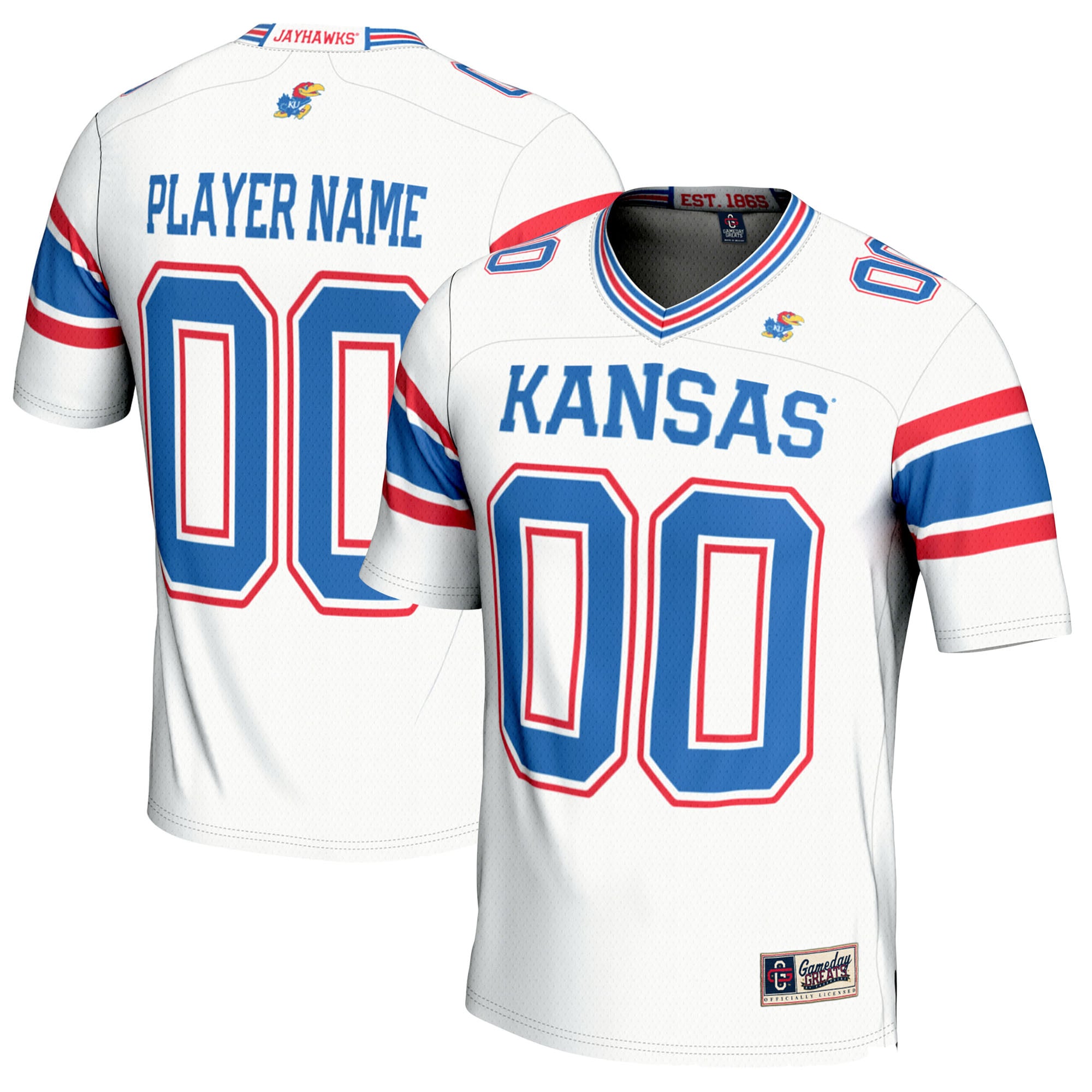 Kansas Jayhawks Youth Football Jersey White - front and back view