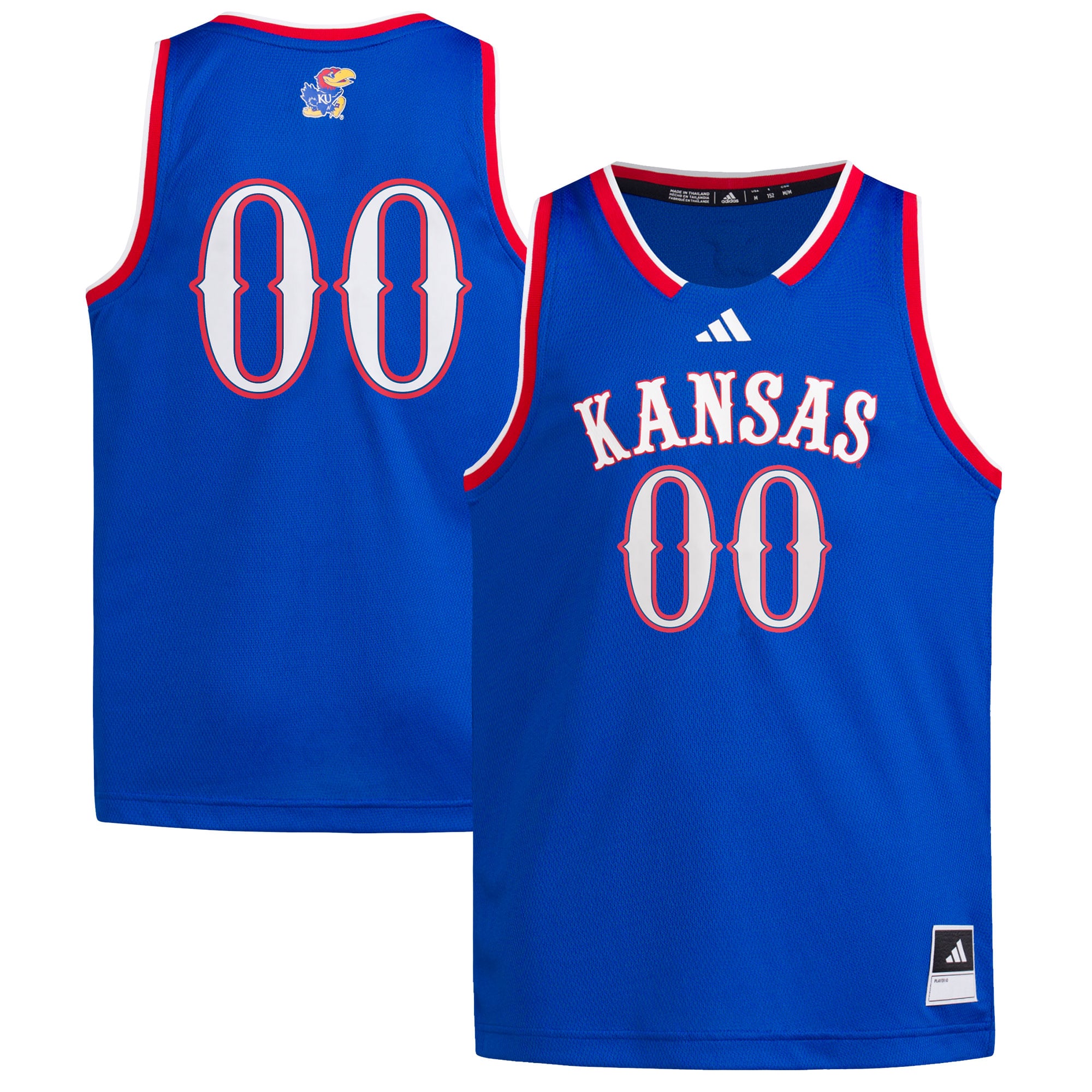 #00 Kansas Jayhawks Youth Jersey Royal - front and back view