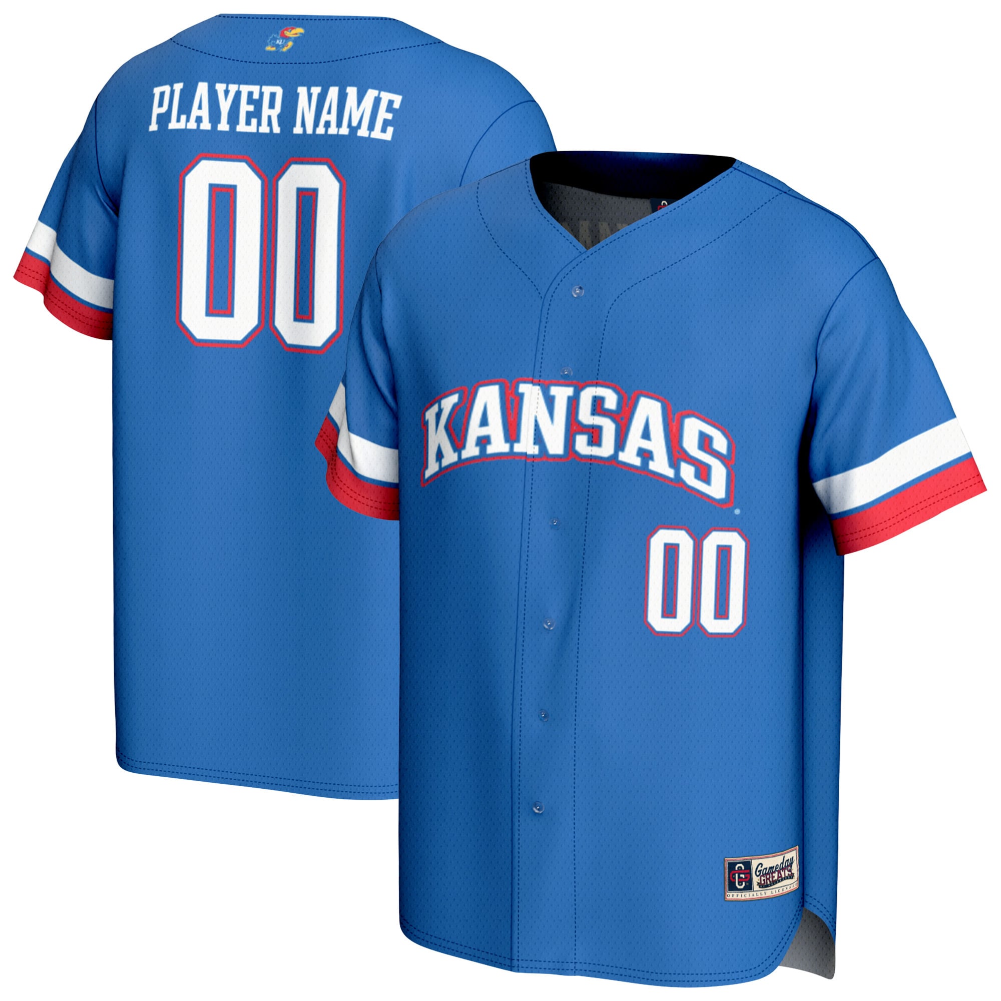Kansas Jayhawks Youth Lightweight Baseball Jersey Royal - front and back view