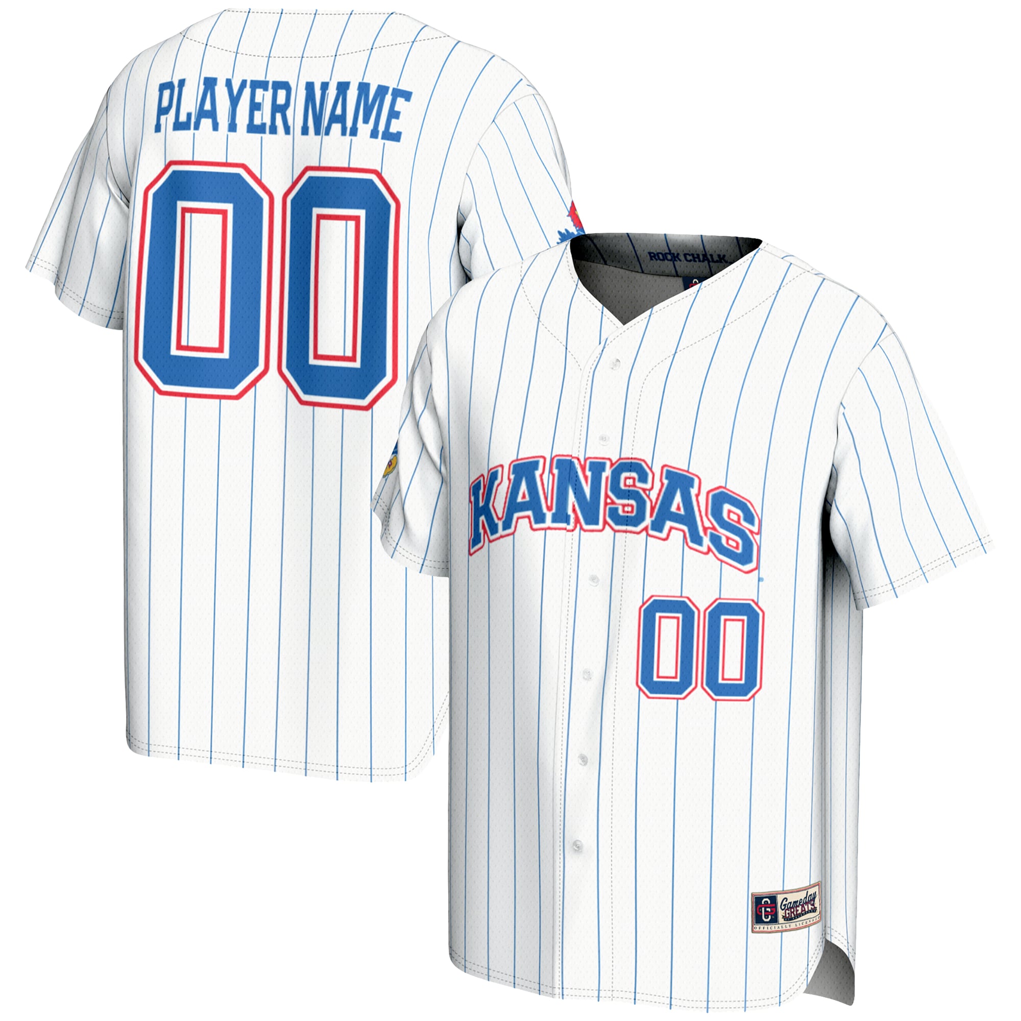 Kansas Jayhawks Youth Lightweight Baseball Jersey White - front and back view