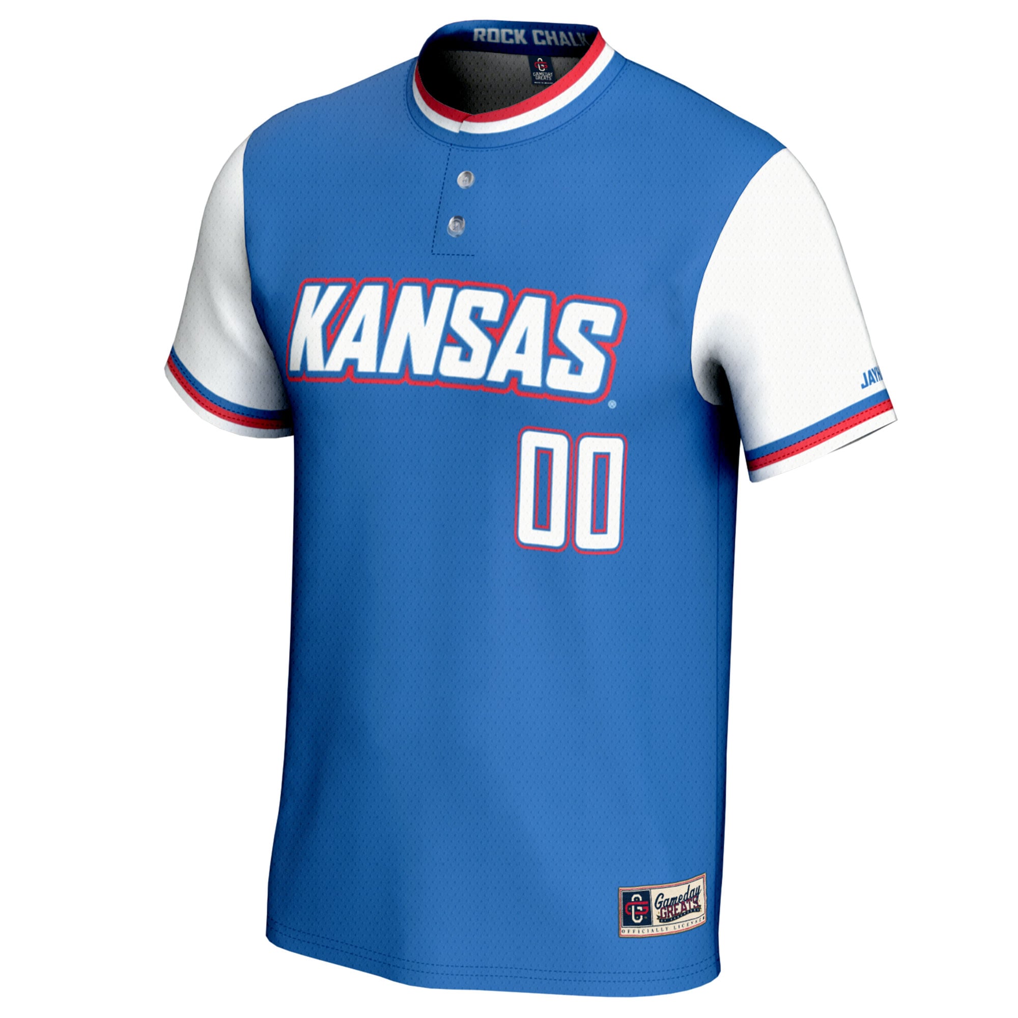 Kansas Jayhawks Youth Lightweight Softball Jersey Royal - front view