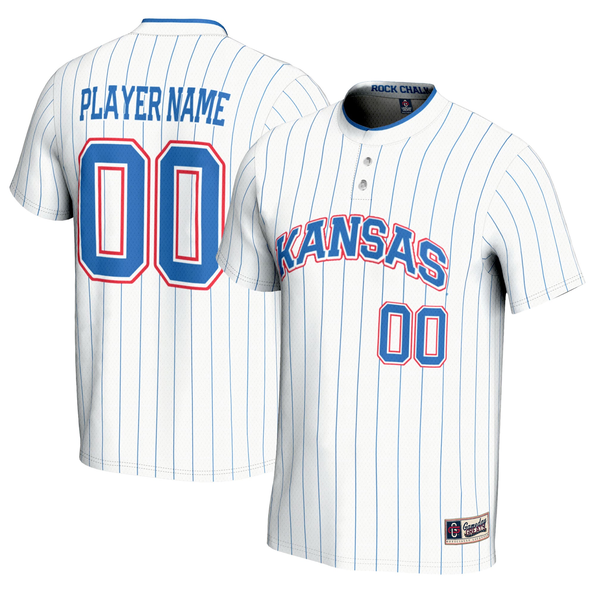 Kansas Jayhawks Youth Lightweight Softball Jersey White - front and back view