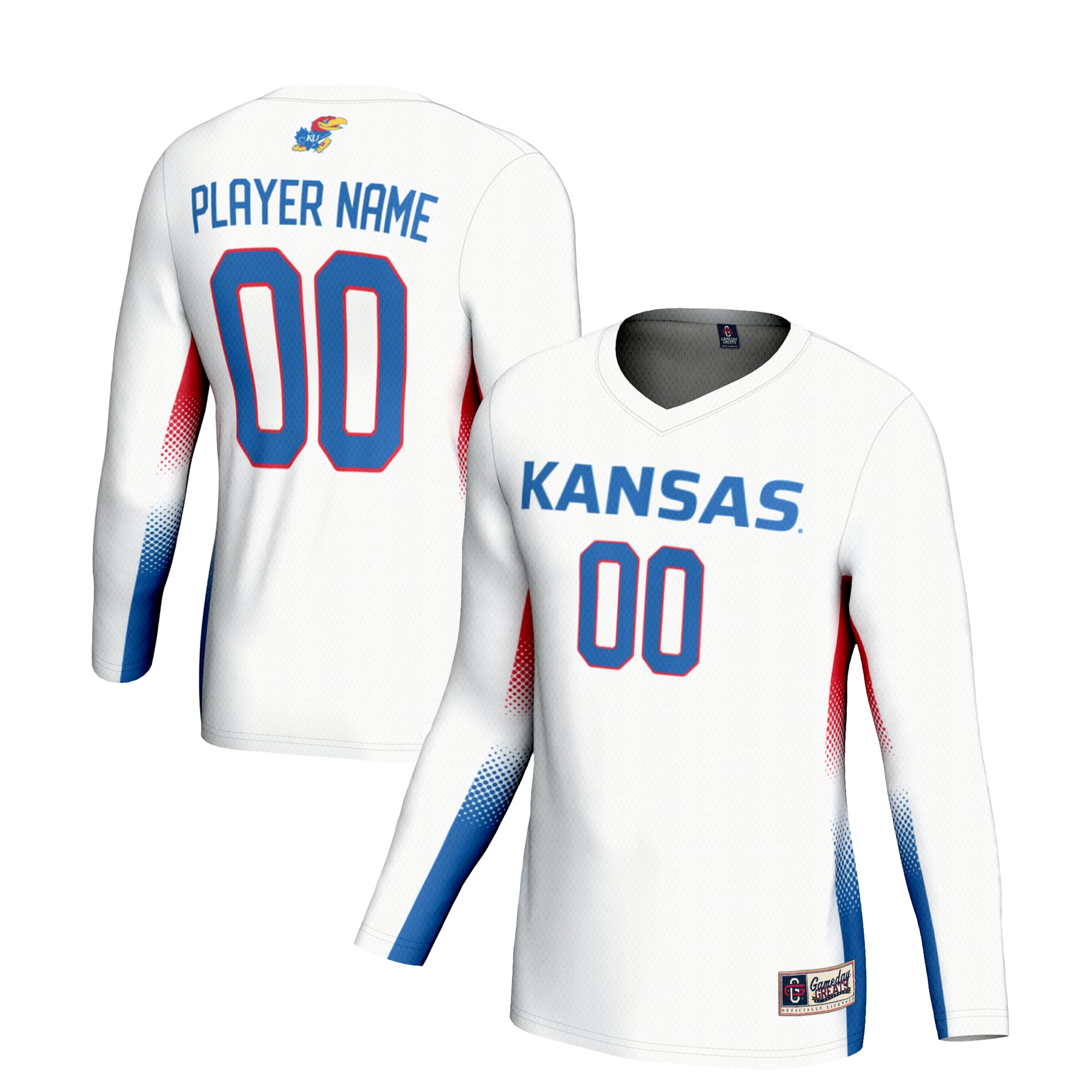 Kansas Jayhawks Youth Lightweight Women's Volleyball Jersey White - front and back view