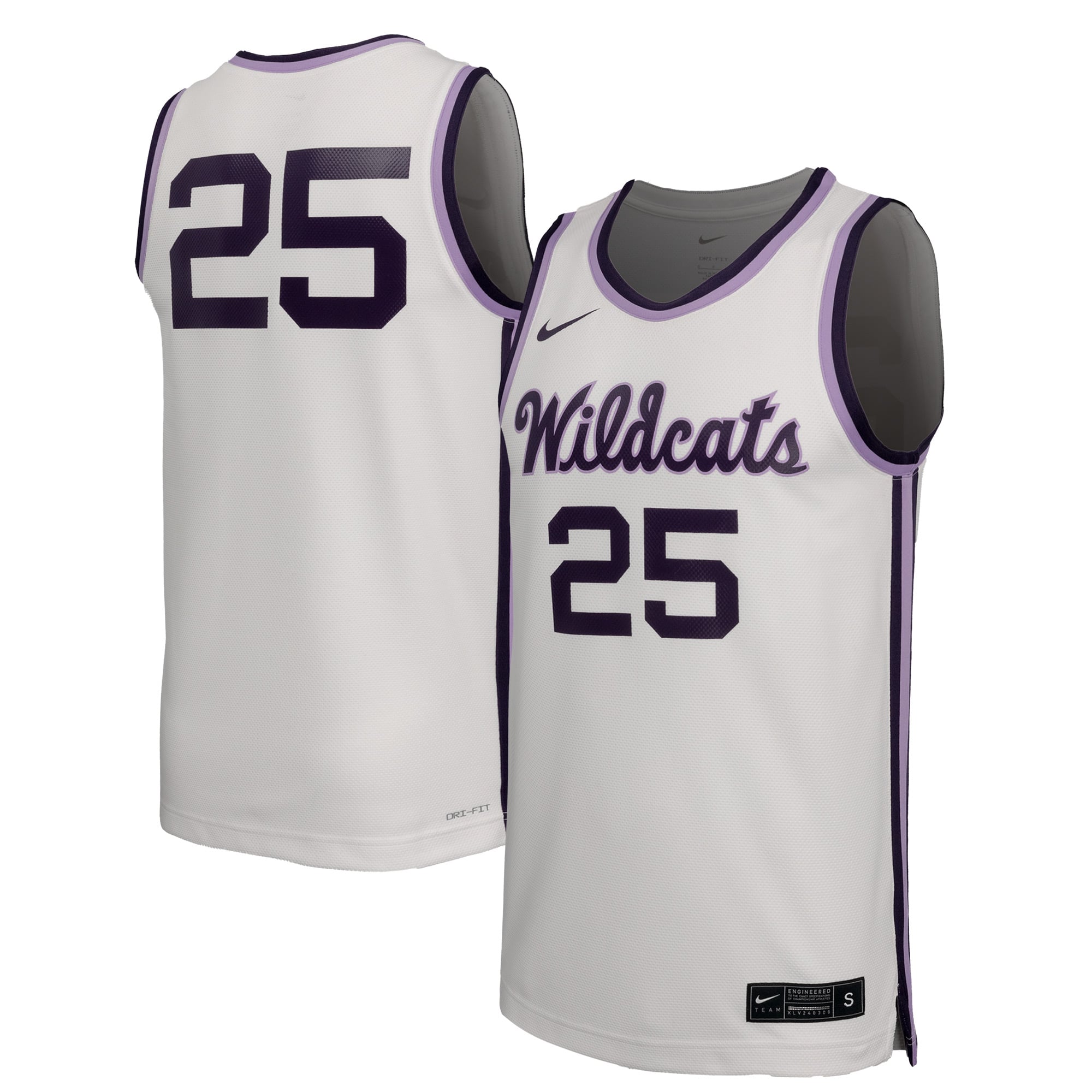 #25 Kansas State Wildcats Basketball Jersey White - front and back view