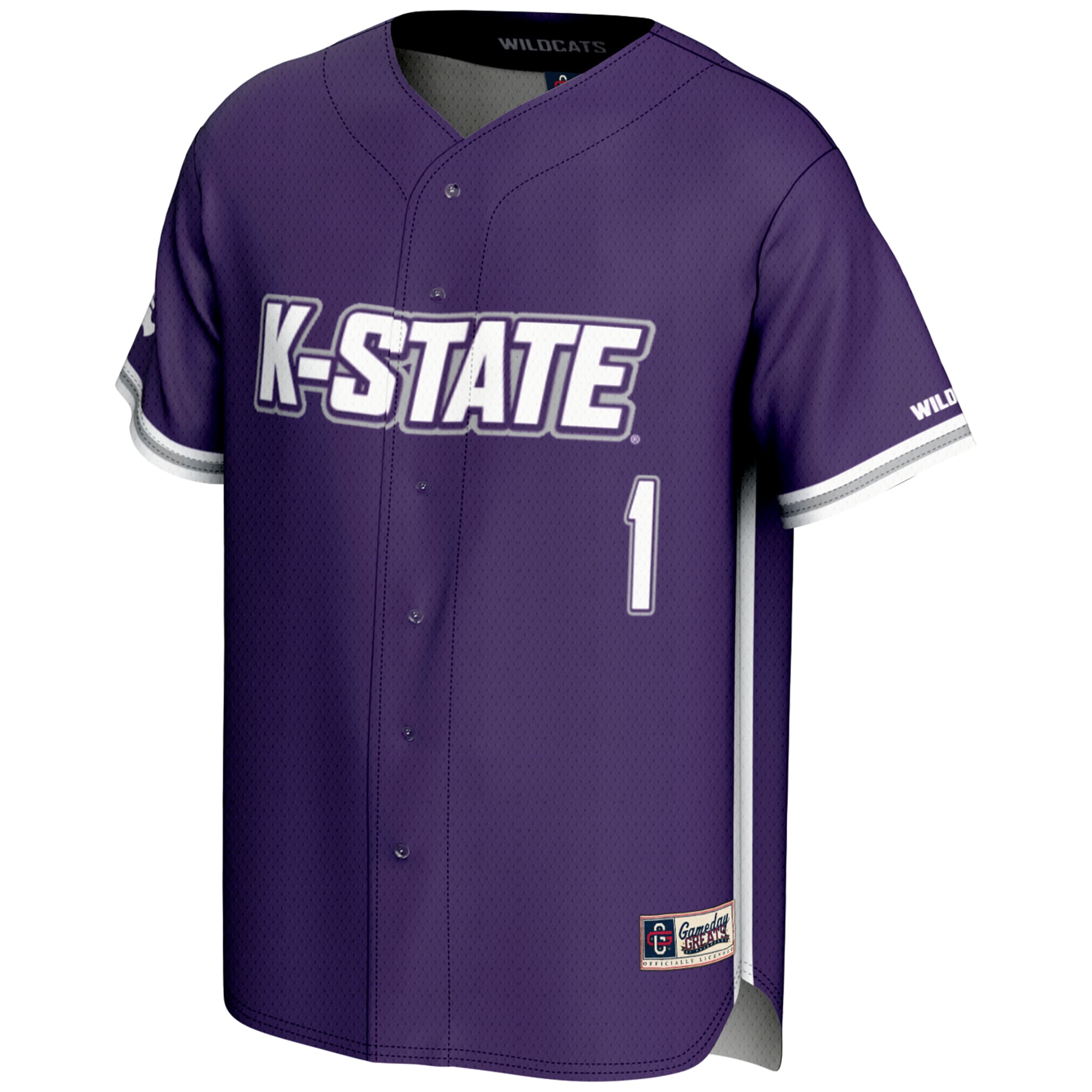 #1 Kansas State Wildcats Lightweight Baseball Jersey Purple - front view