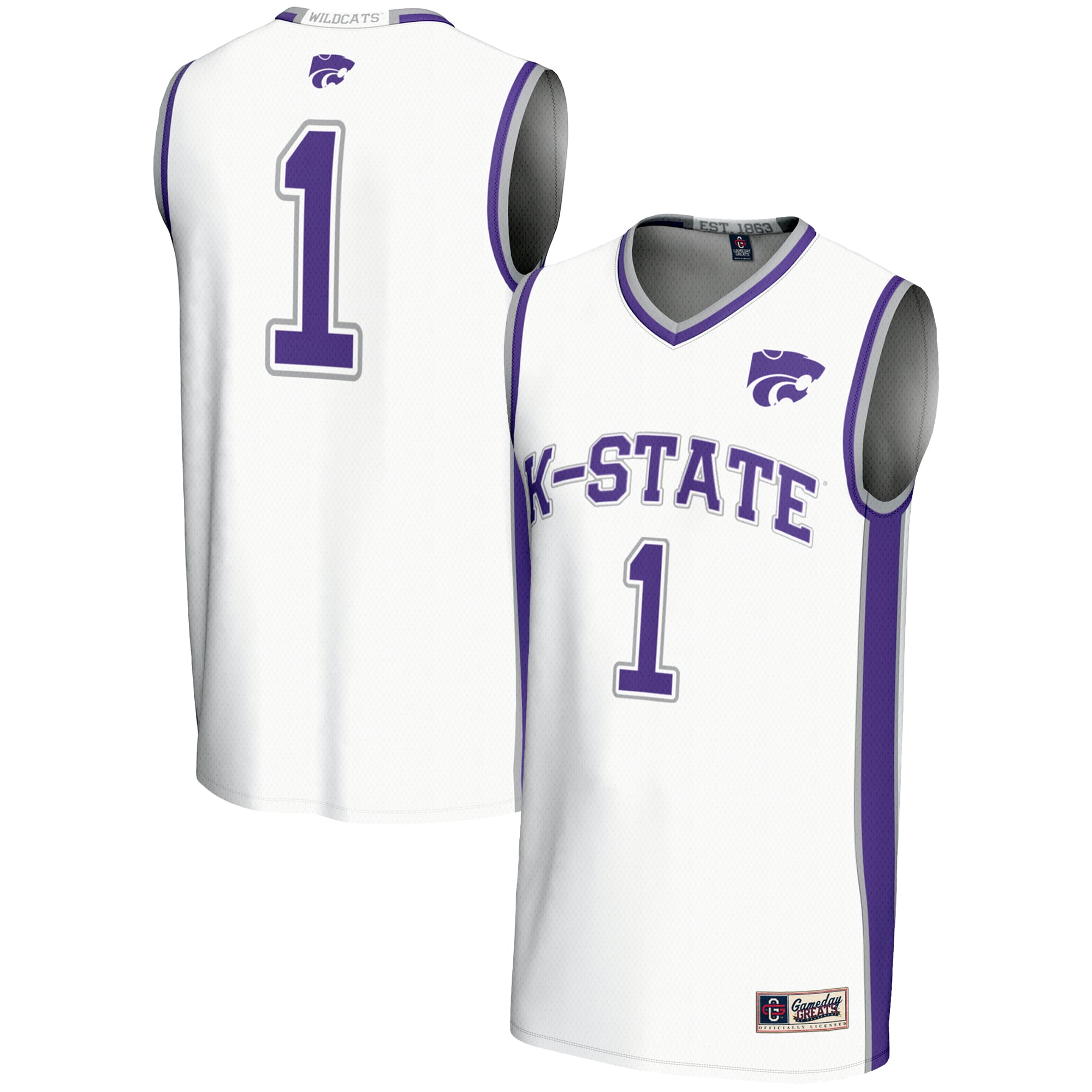 #1 Kansas State Wildcats Lightweight Basketball Jersey White - front and back view