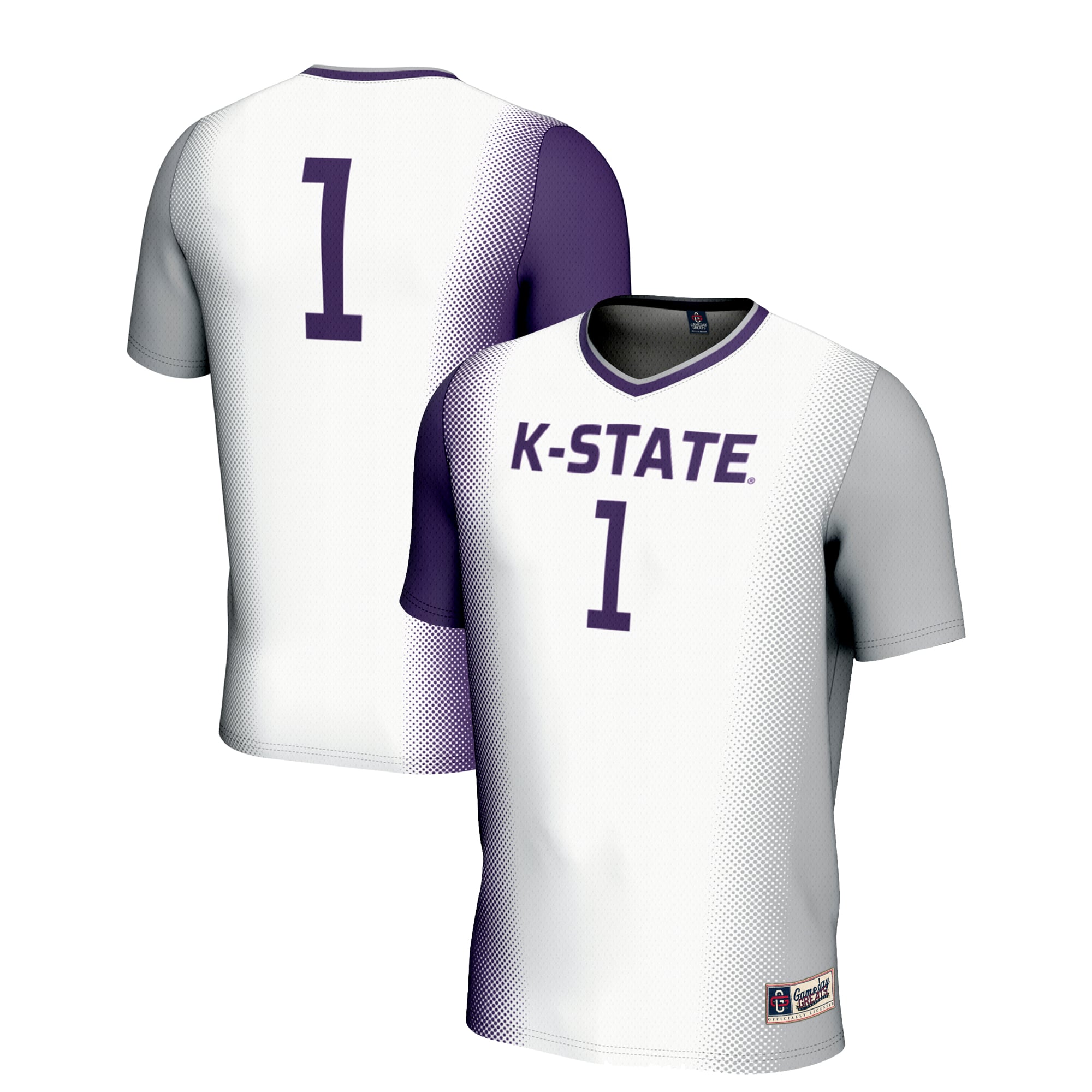 #1 Kansas State Wildcats Unisex Lightweight Women's Soccer Jersey White - front and back view