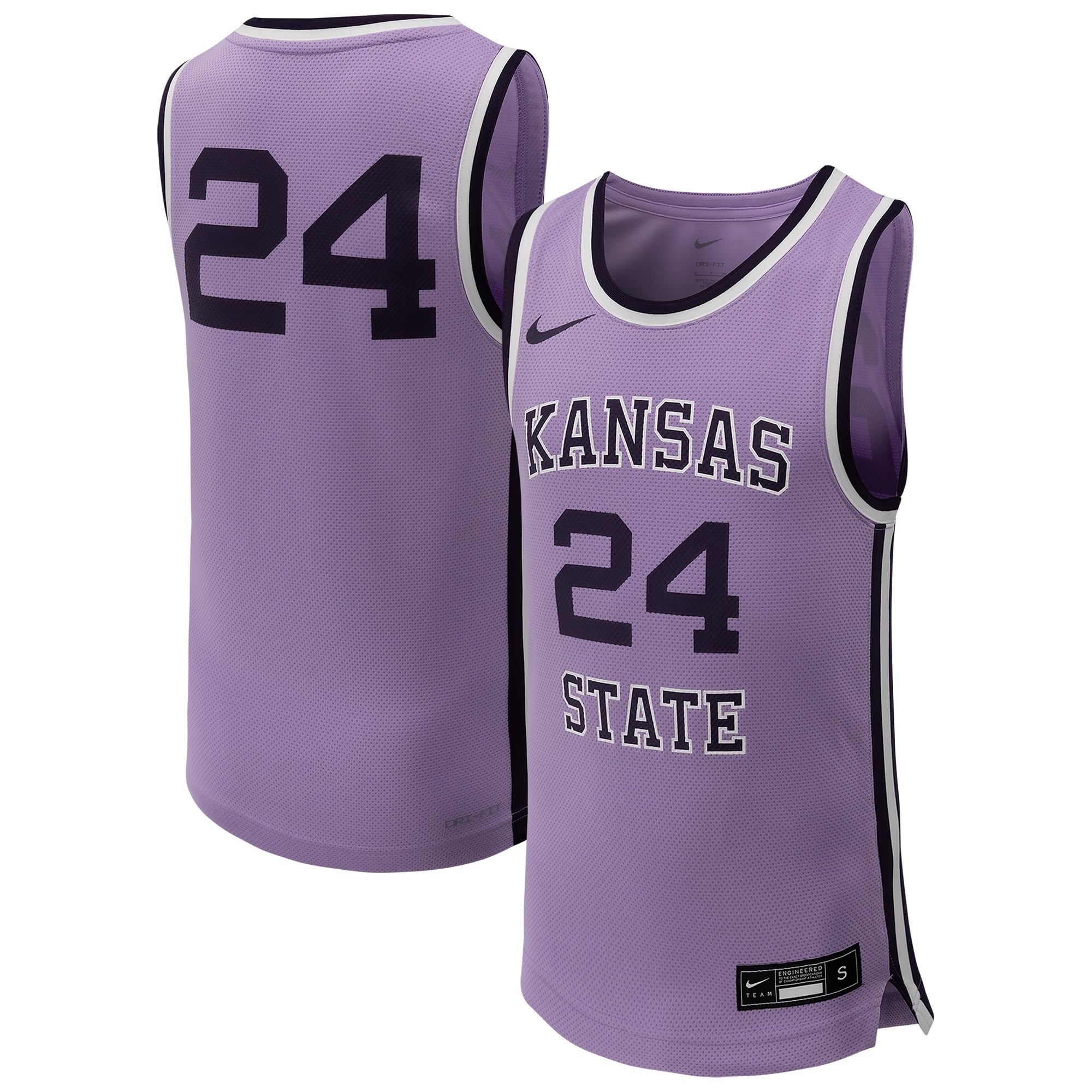 #24 Kansas State Wildcats Youth Basketball Jersey Lavender - front and back view