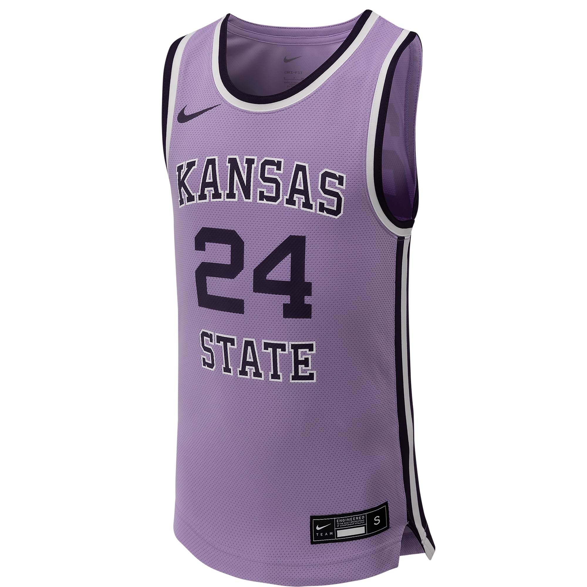 #24 Kansas State Wildcats Youth Basketball Jersey Lavender - front view