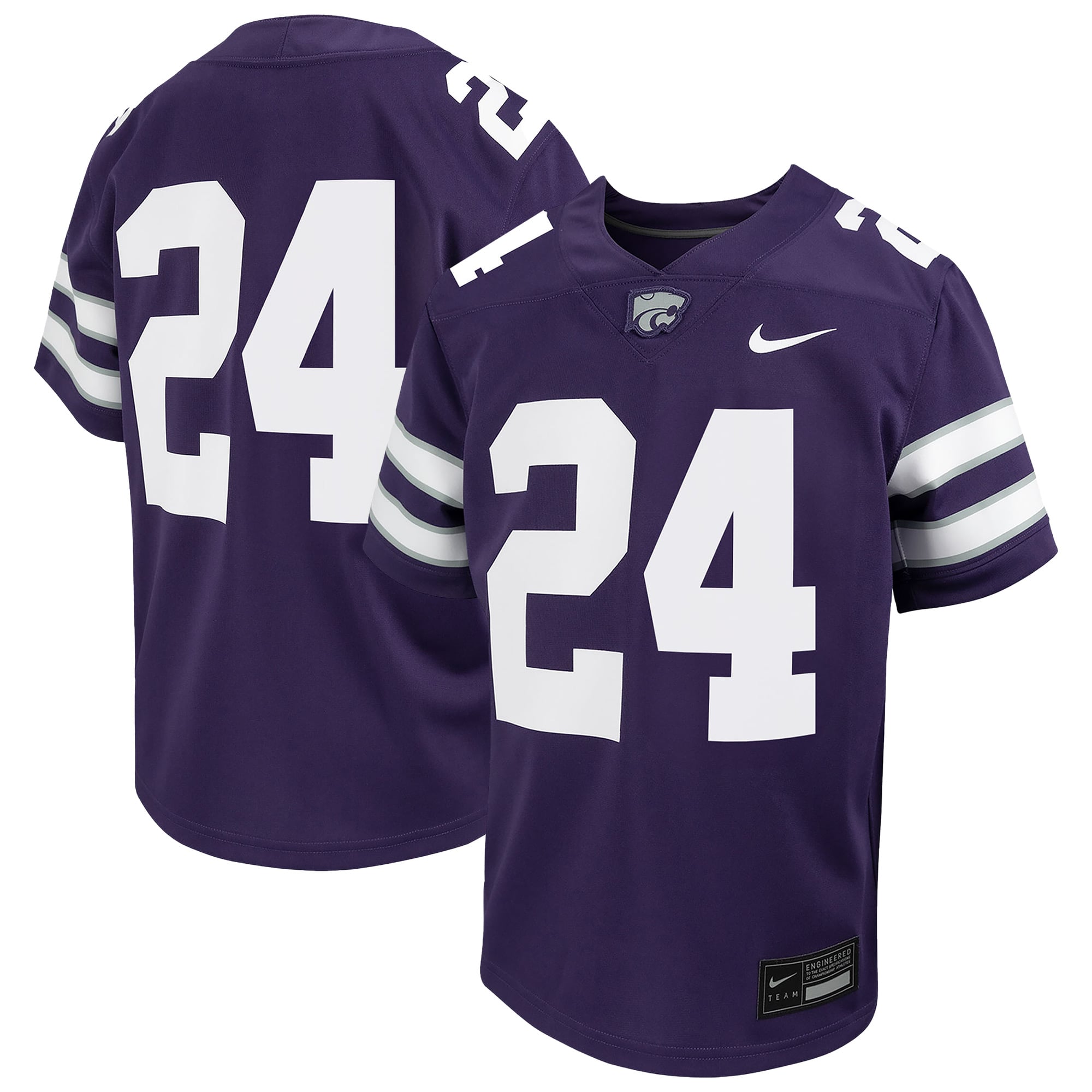 #24 Kansas State Wildcats Youth Football Jersey Purple - front and back view