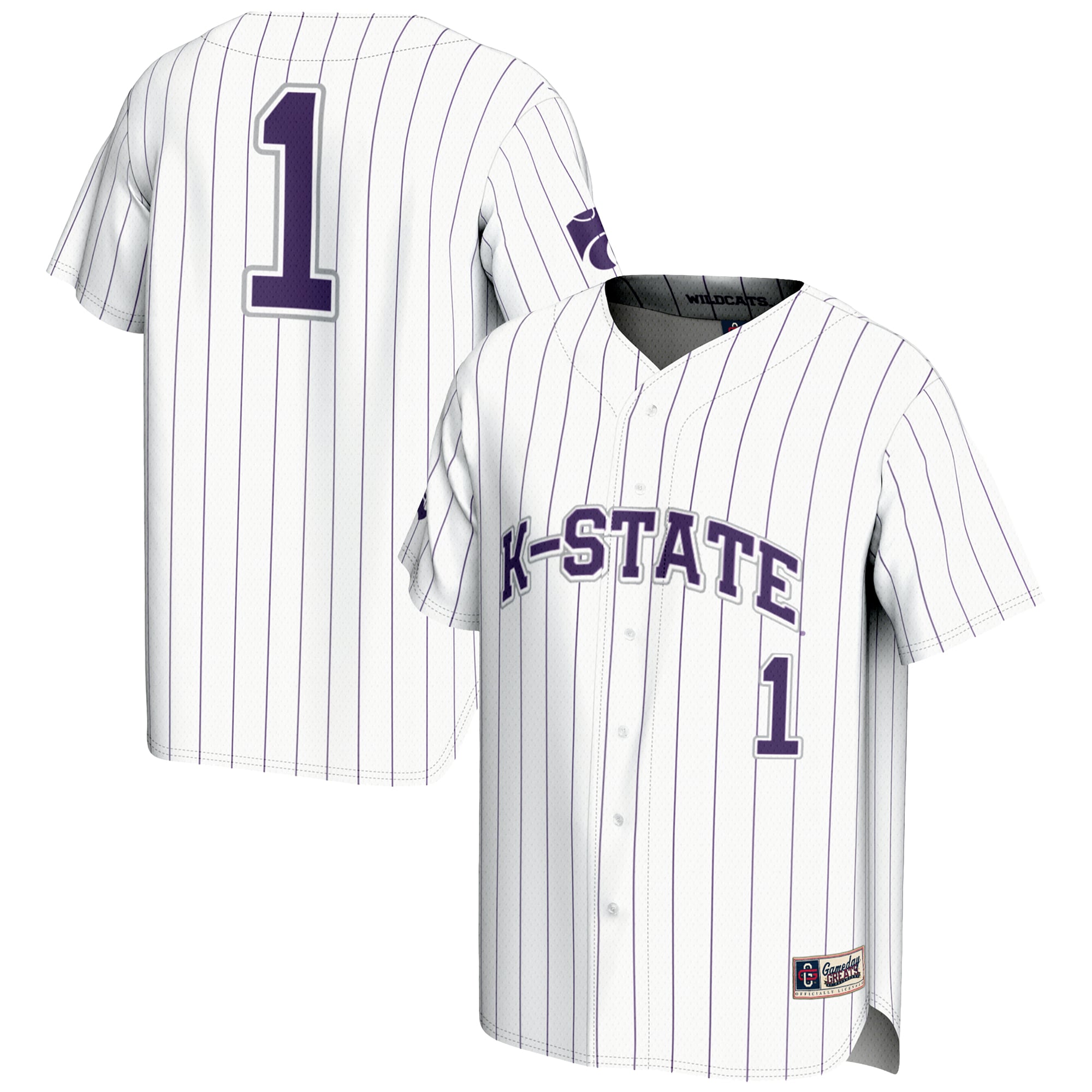 #1 Kansas State Wildcats Youth Lightweight Baseball Jersey White - front and back view