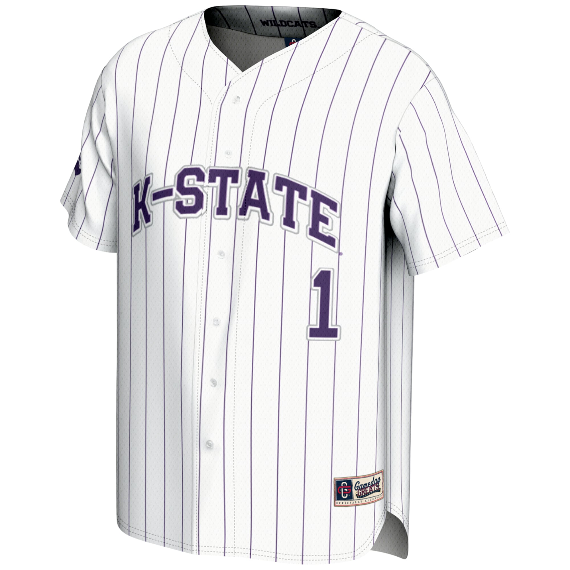 #1 Kansas State Wildcats Youth Lightweight Baseball Jersey White - front view