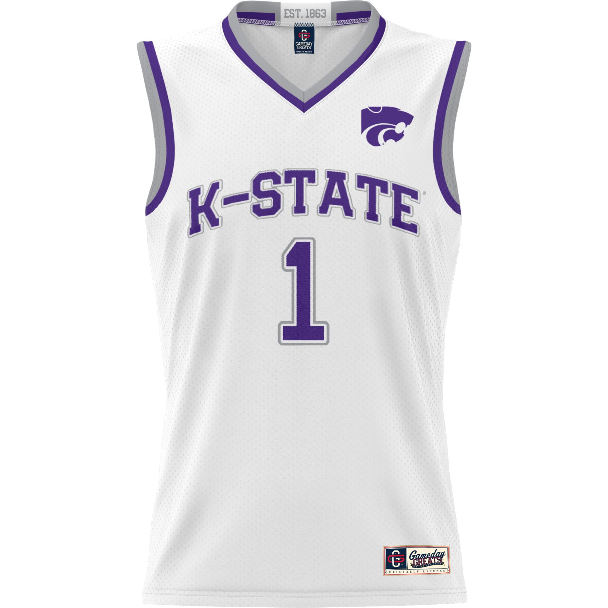 #1 Kansas State Wildcats Youth Lightweight Basketball Jersey White - front view
