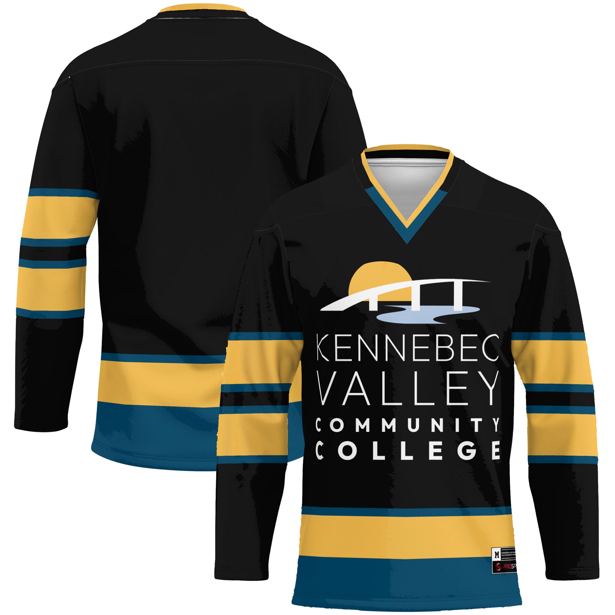 Kennebec Valley Community College Youth Hockey Jersey Black - front and back view