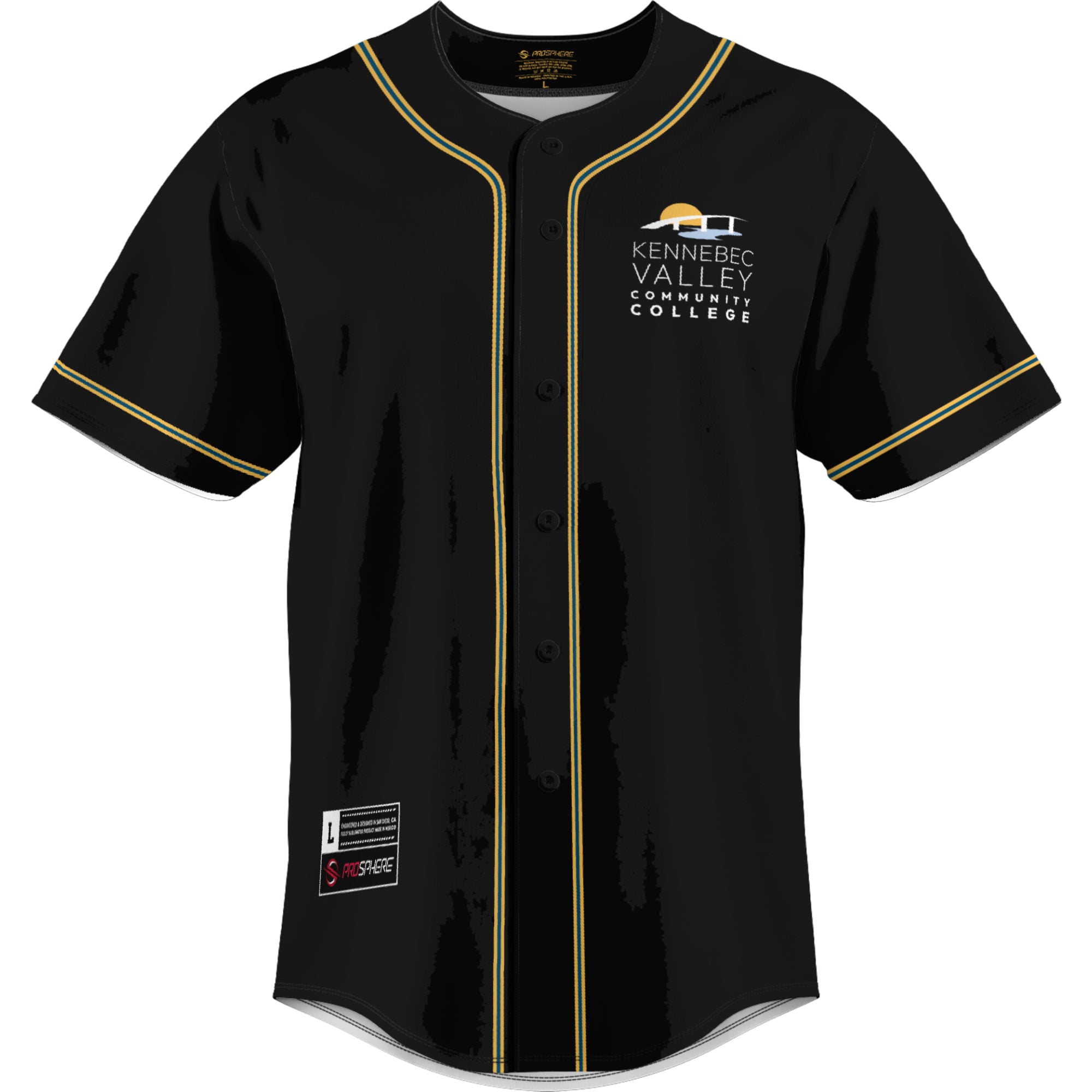 Kennebec Valley Community College Youth Lightweight Baseball Jersey Black - front view
