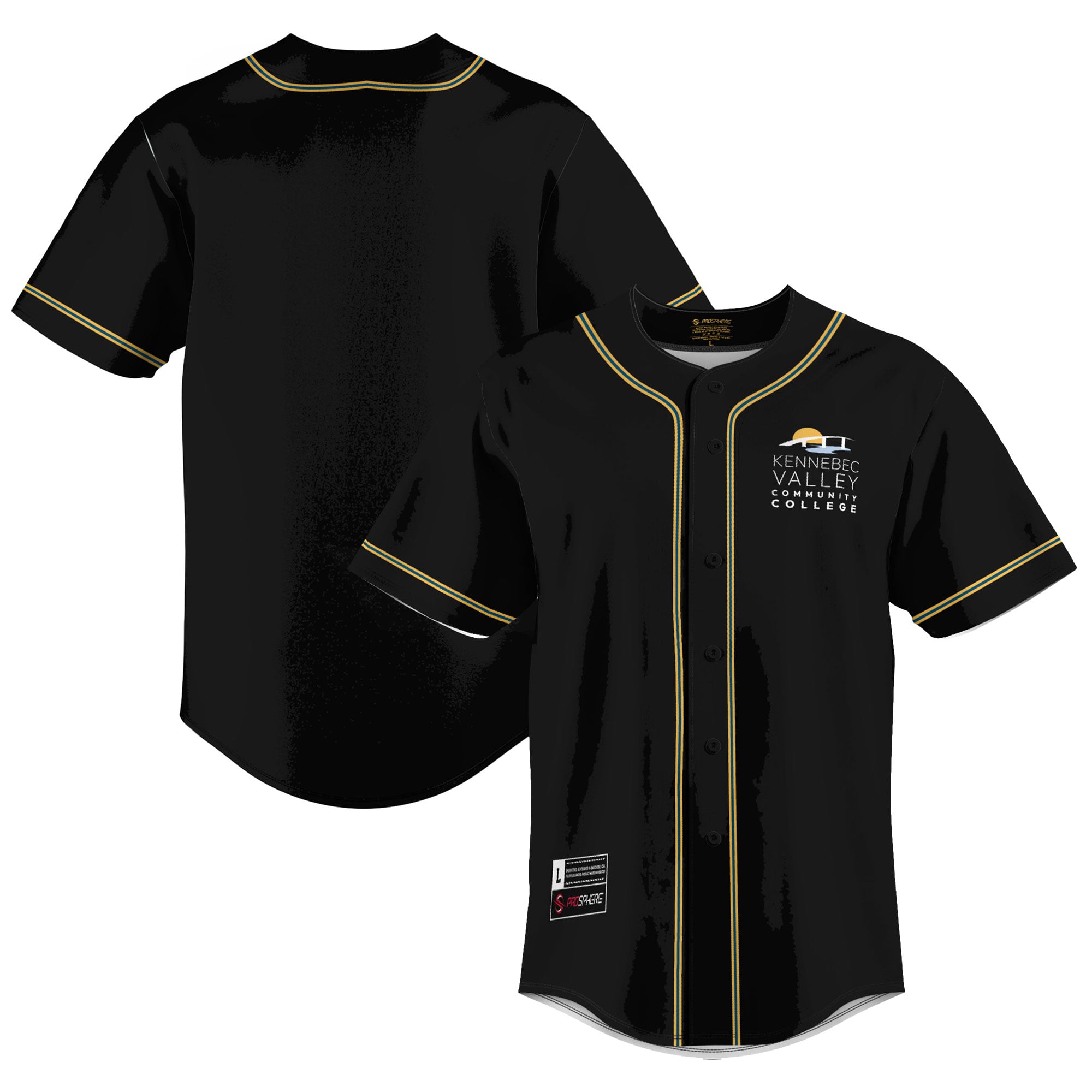 Kennebec Valley Community College Youth Lightweight Baseball Jersey Black - front and back view