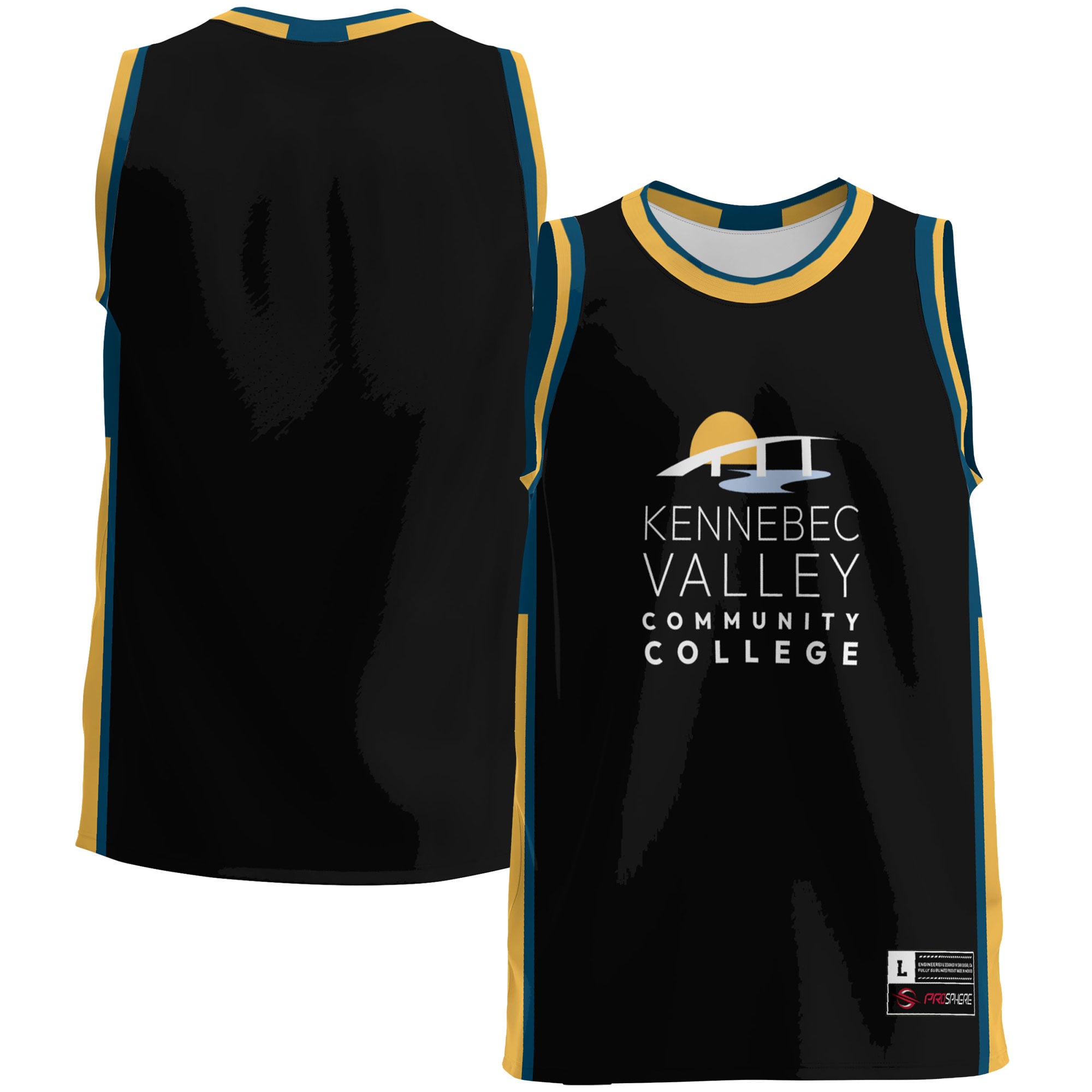 Kennebec Valley Community College Youth Lightweight Basketball Jersey Black - front and back view