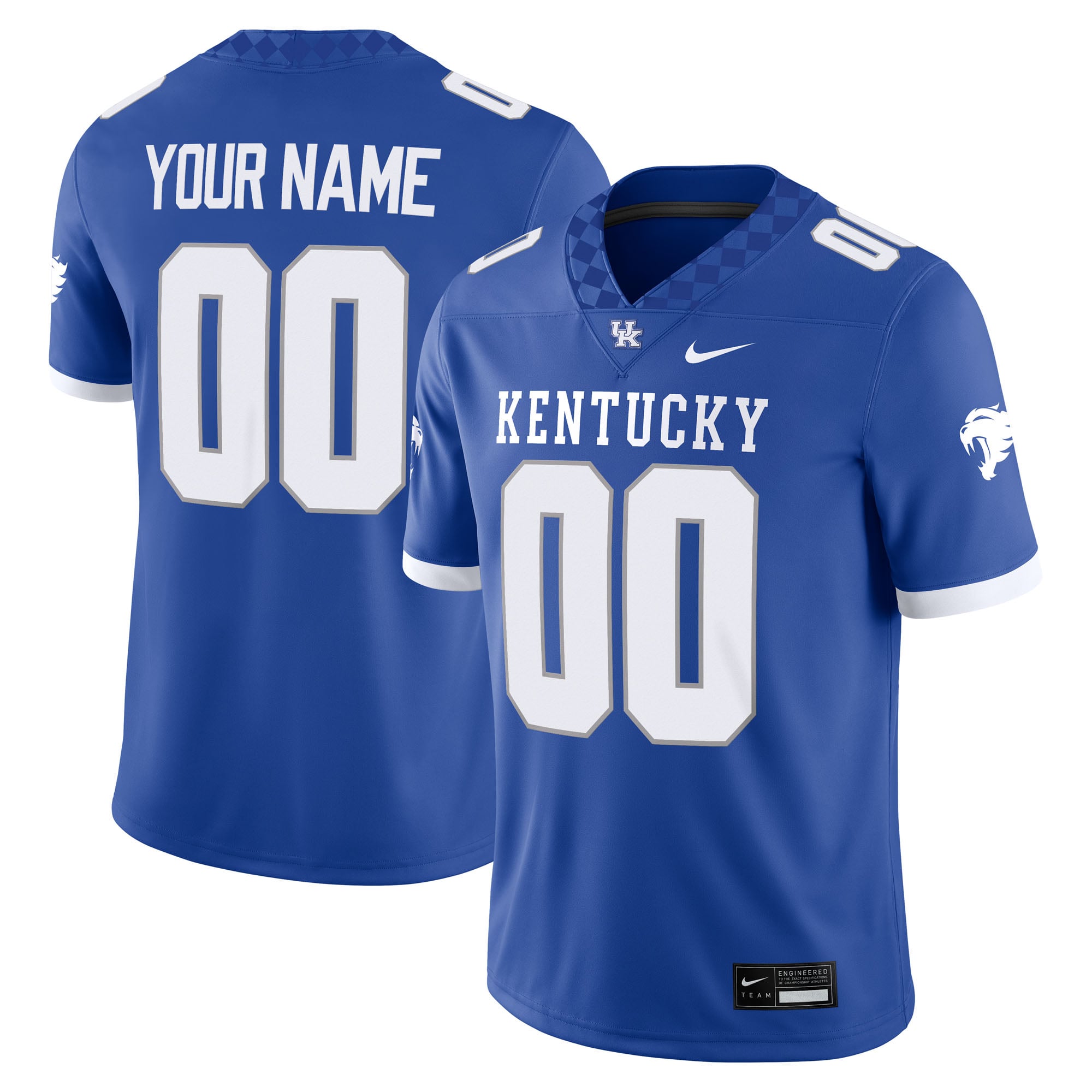 Kentucky Wildcats Custom Football Jersey Royal - front and back view