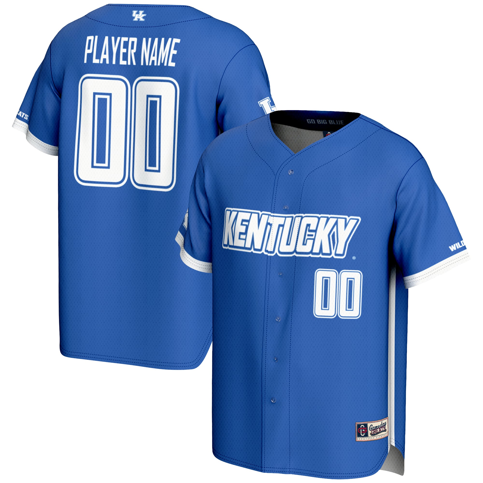 Kentucky Wildcats Lightweight Baseball Jersey Royal - front and back view