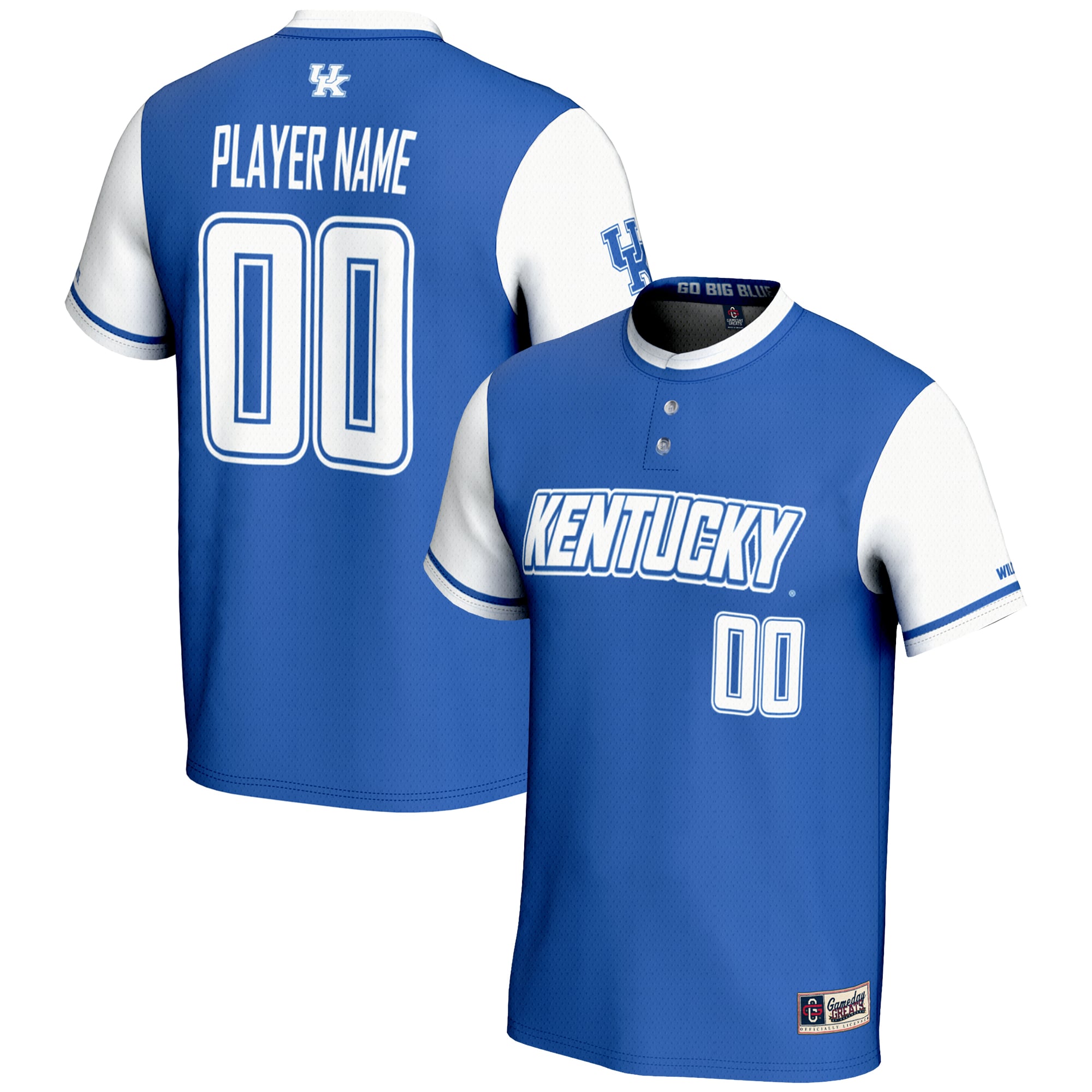 Kentucky Wildcats Unisex Lightweight Softball Jersey Royal - front and back view