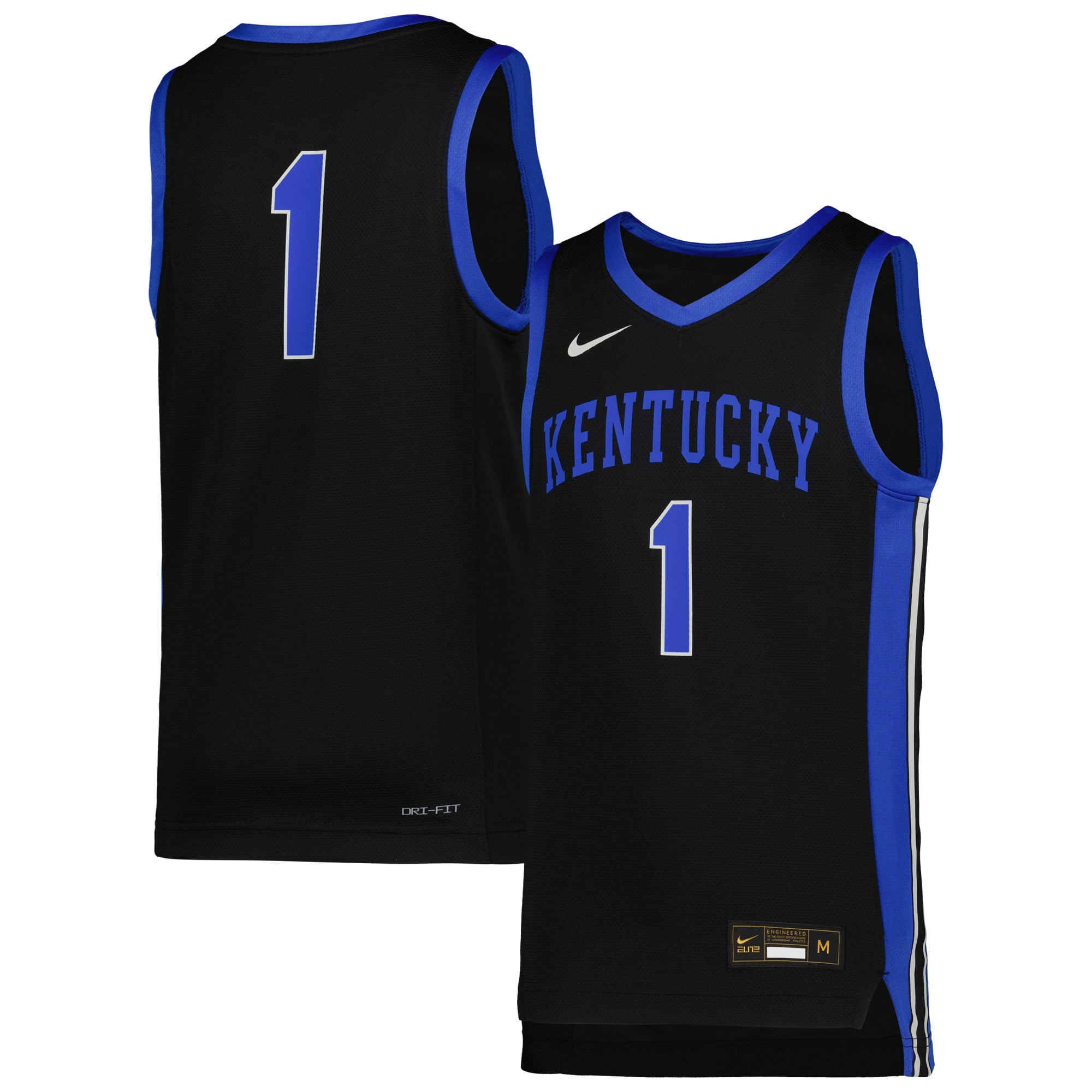 #1 Kentucky Wildcats Youth Icon Basketball Jersey Black - front and back view