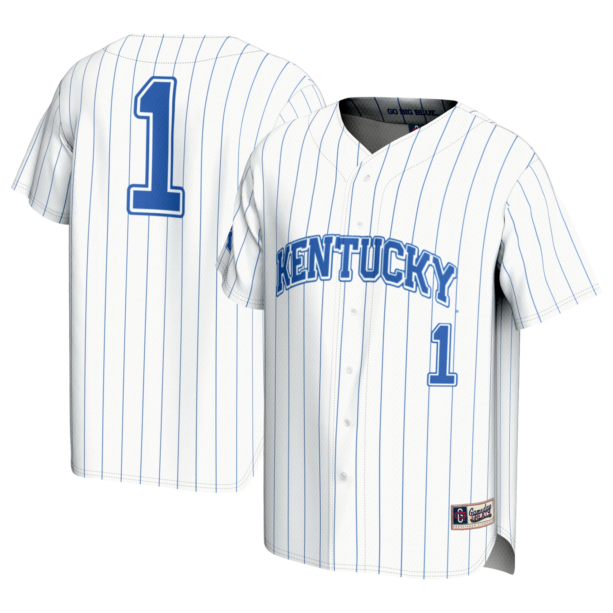 #1 Kentucky Wildcats Youth Lightweight Baseball Jersey White - front and back view
