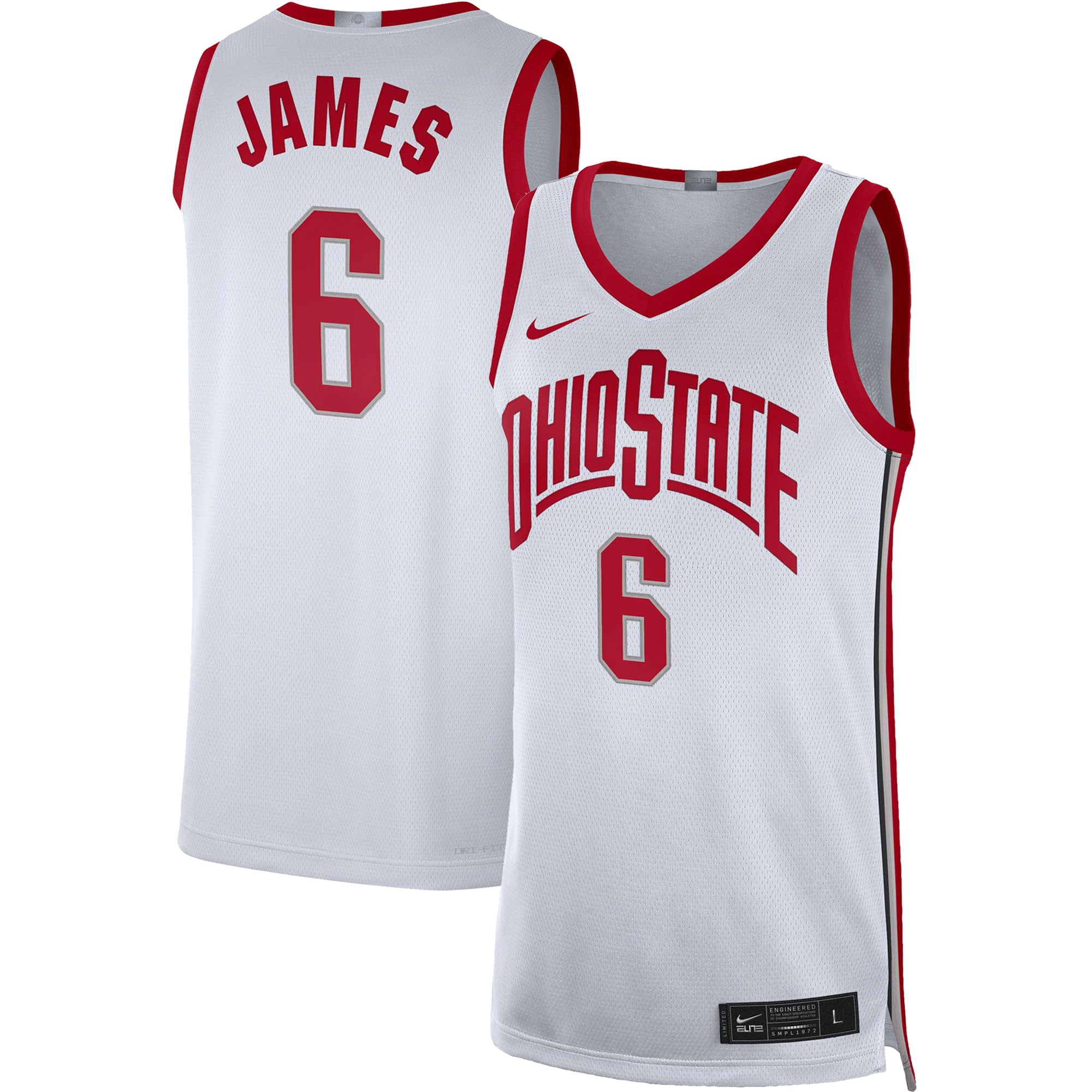 LeBron James Ohio State Buckeyes Basketball Jersey White - front and back view