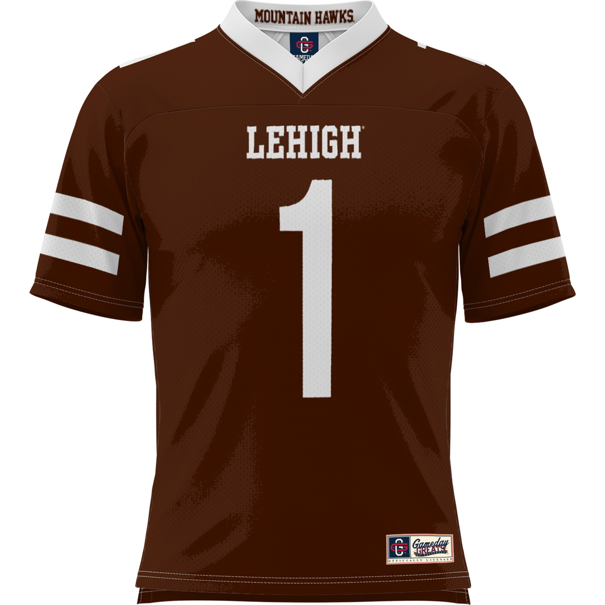 #1 Lehigh Mountain Hawks Football Jersey Brown - front view
