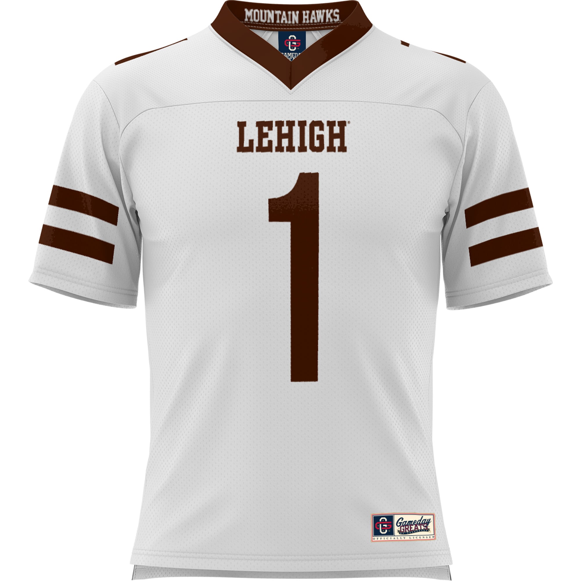 #1 Lehigh Mountain Hawks Football Jersey White - front view
