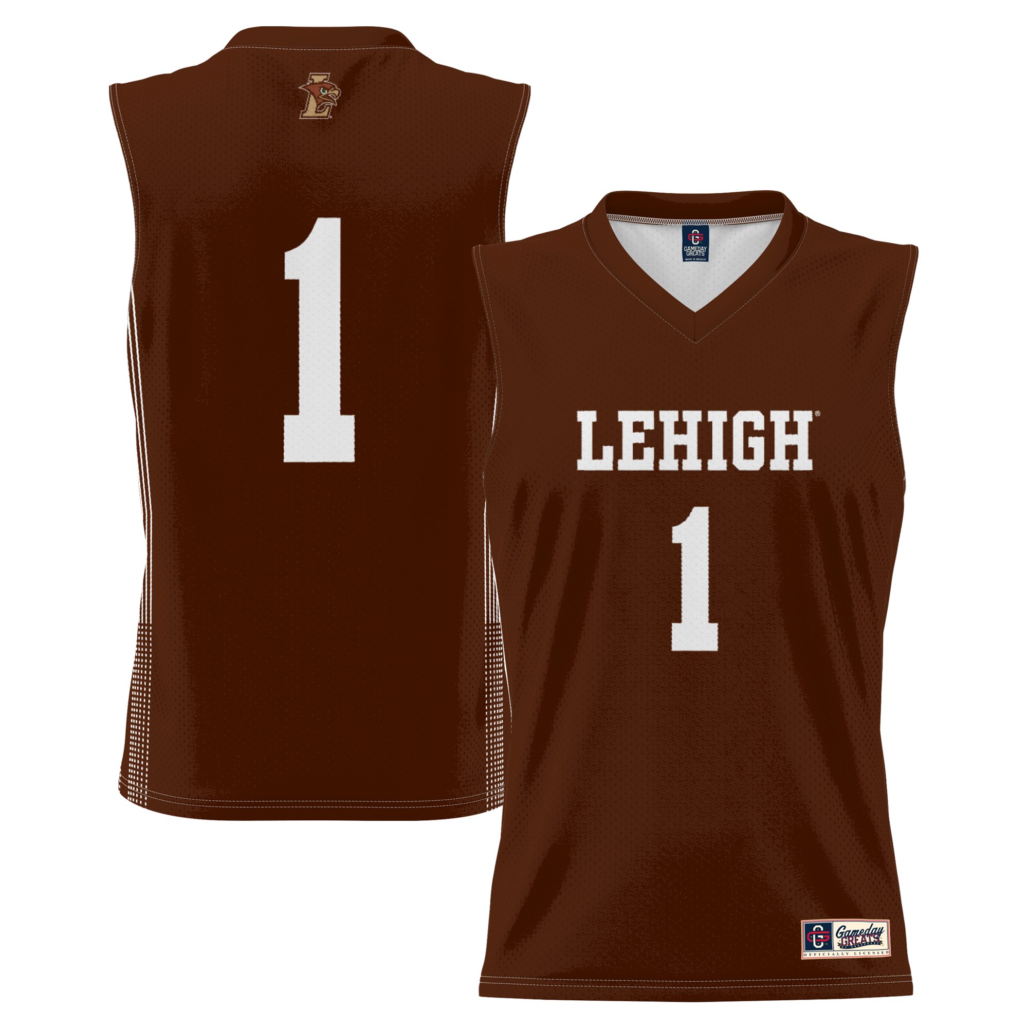 #1 Lehigh Mountain Hawks Lightweight Basketball Jersey Brown - front and back view