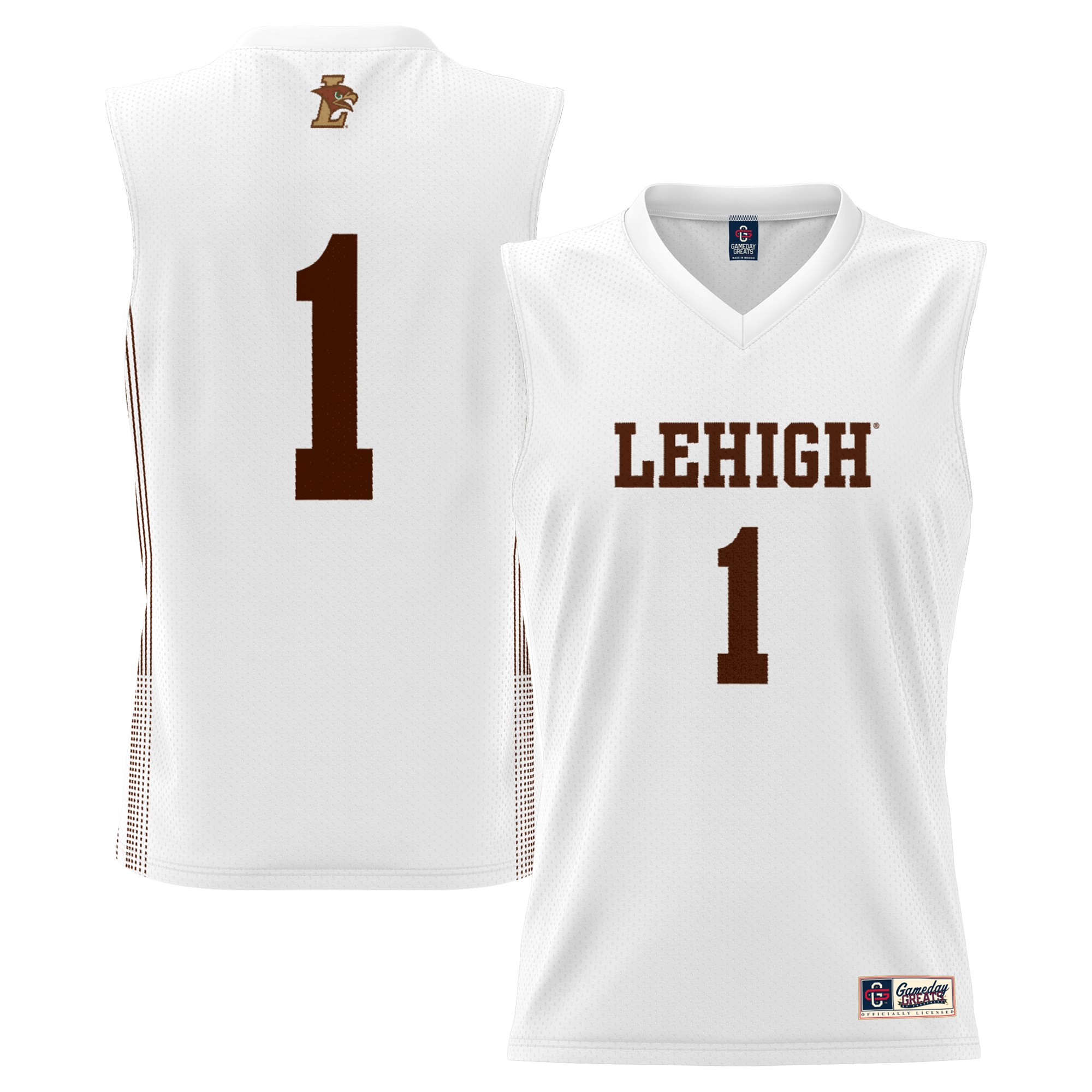 #1 Lehigh Mountain Hawks Lightweight Basketball Jersey White - front and back view