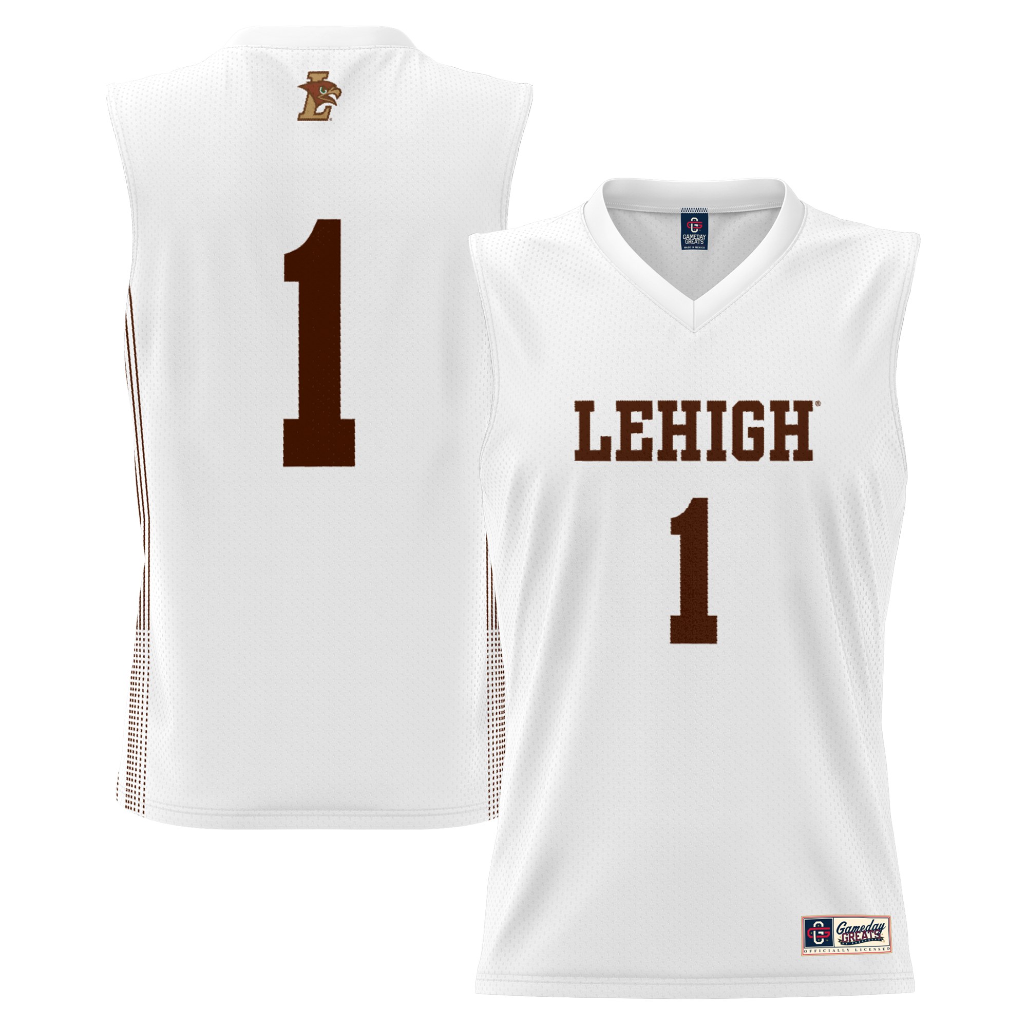#1 Lehigh Mountain Hawks Youth Lightweight Basketball Jersey White - front and back view