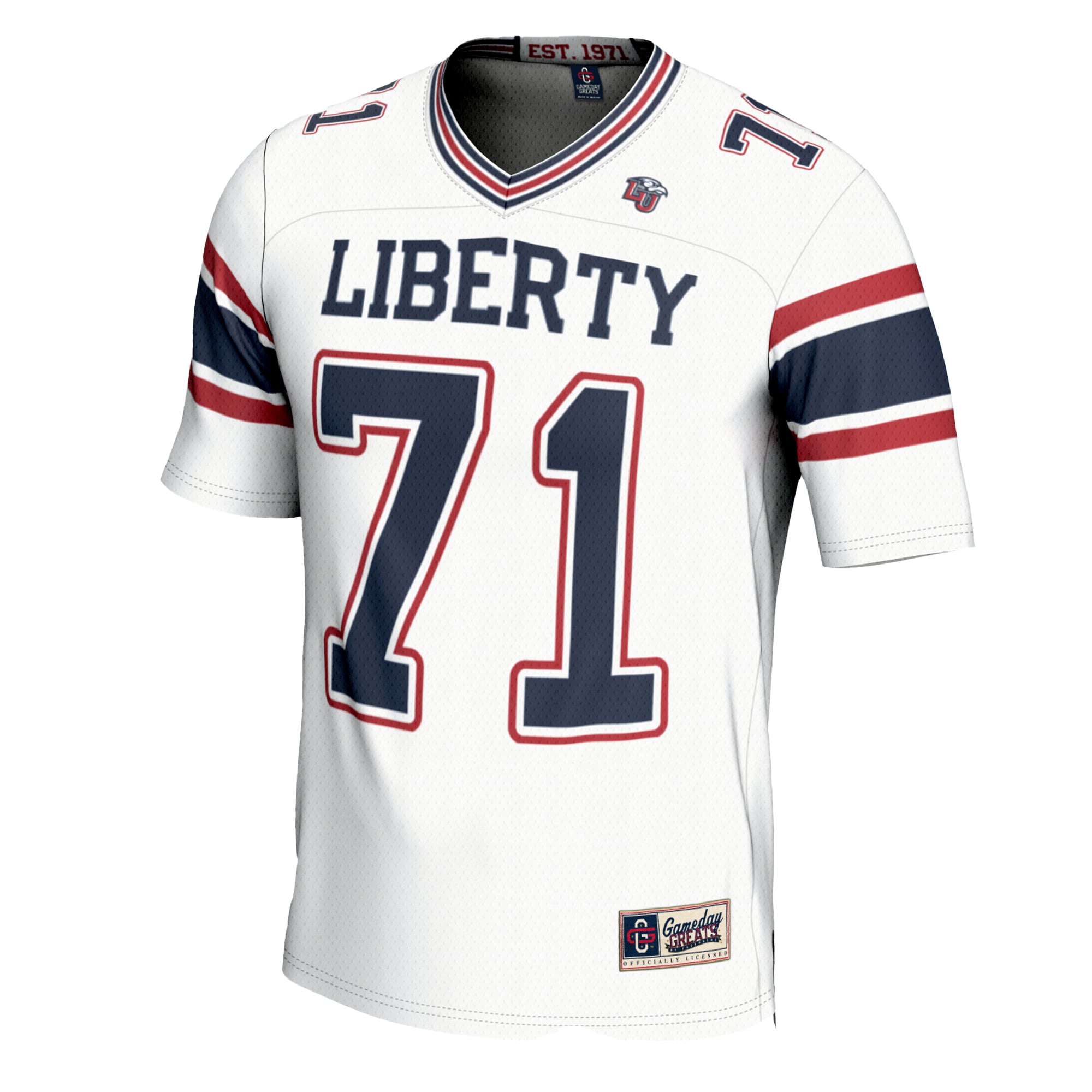 #71 Liberty Flames Football Jersey - White - front view