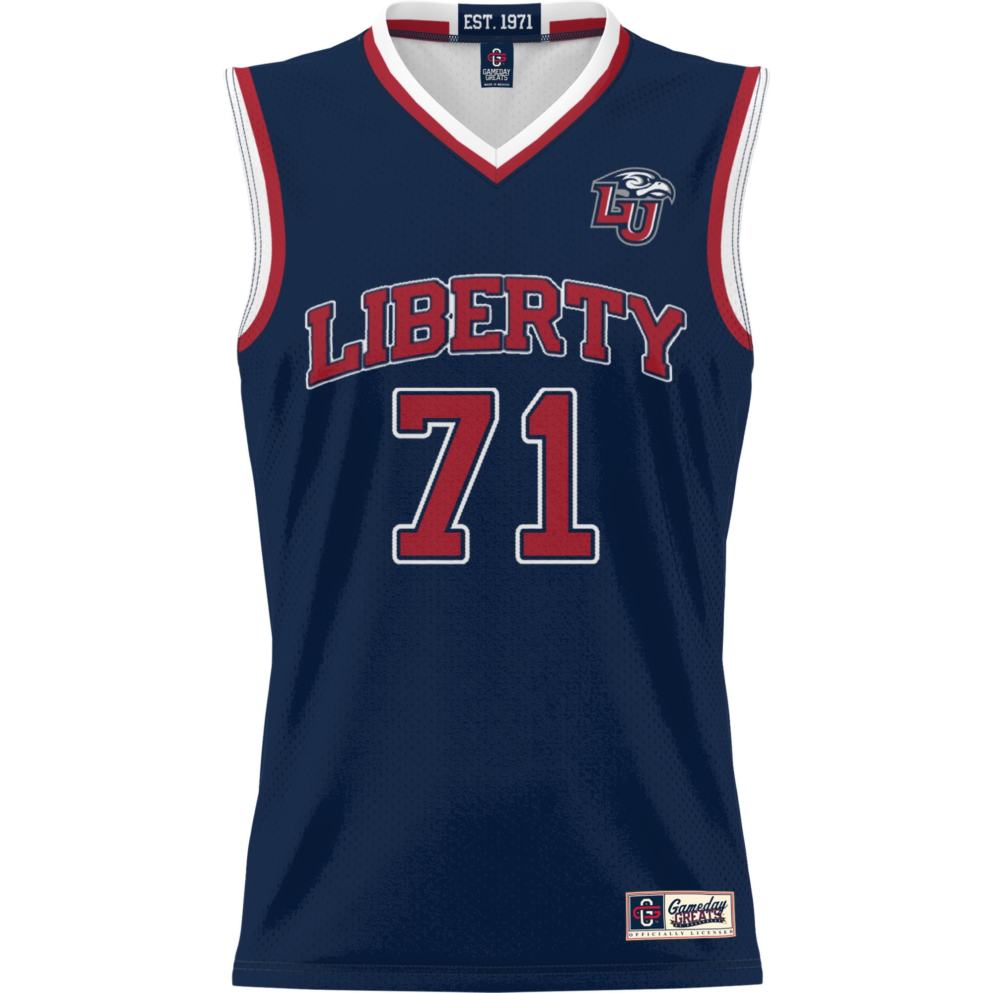 #71 Liberty Flames Youth Lightweight Basketball Jersey Navy - front view
