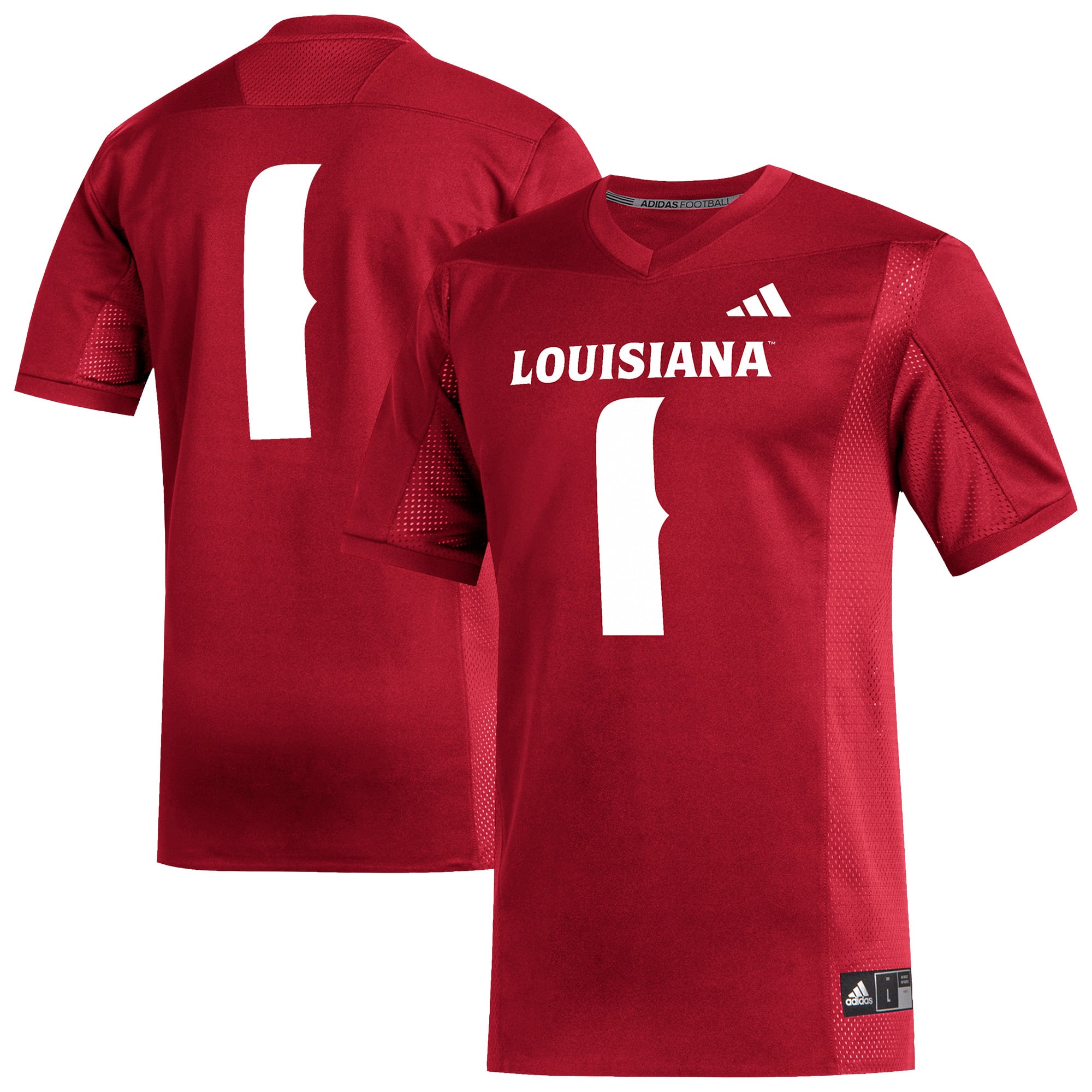 #1 Louisiana Ragin' Cajuns Football Jersey Cardinal - front and back view