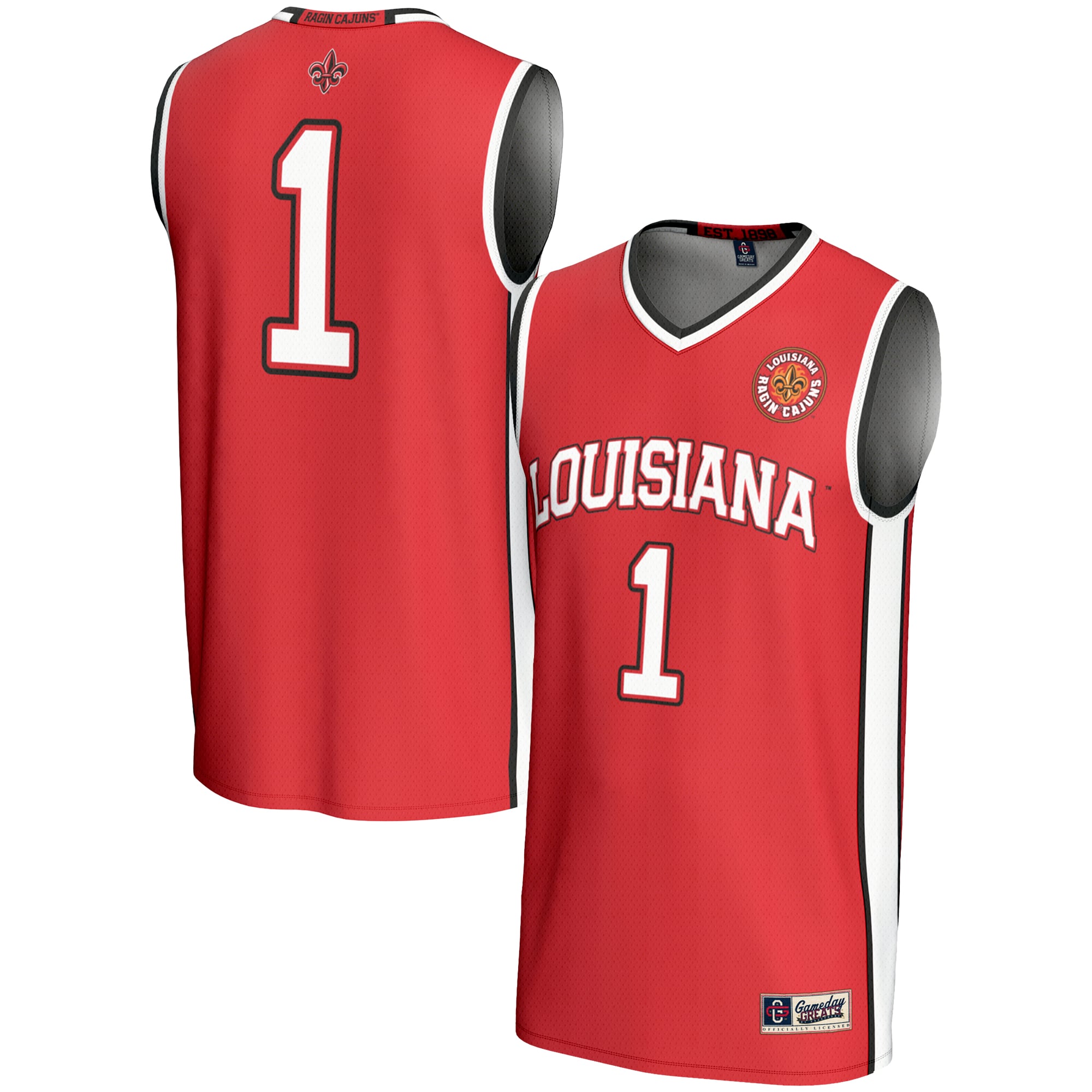 #1 Louisiana Ragin' Cajuns Unisex Lightweight Basketball Jersey Cardinal - front and back view
