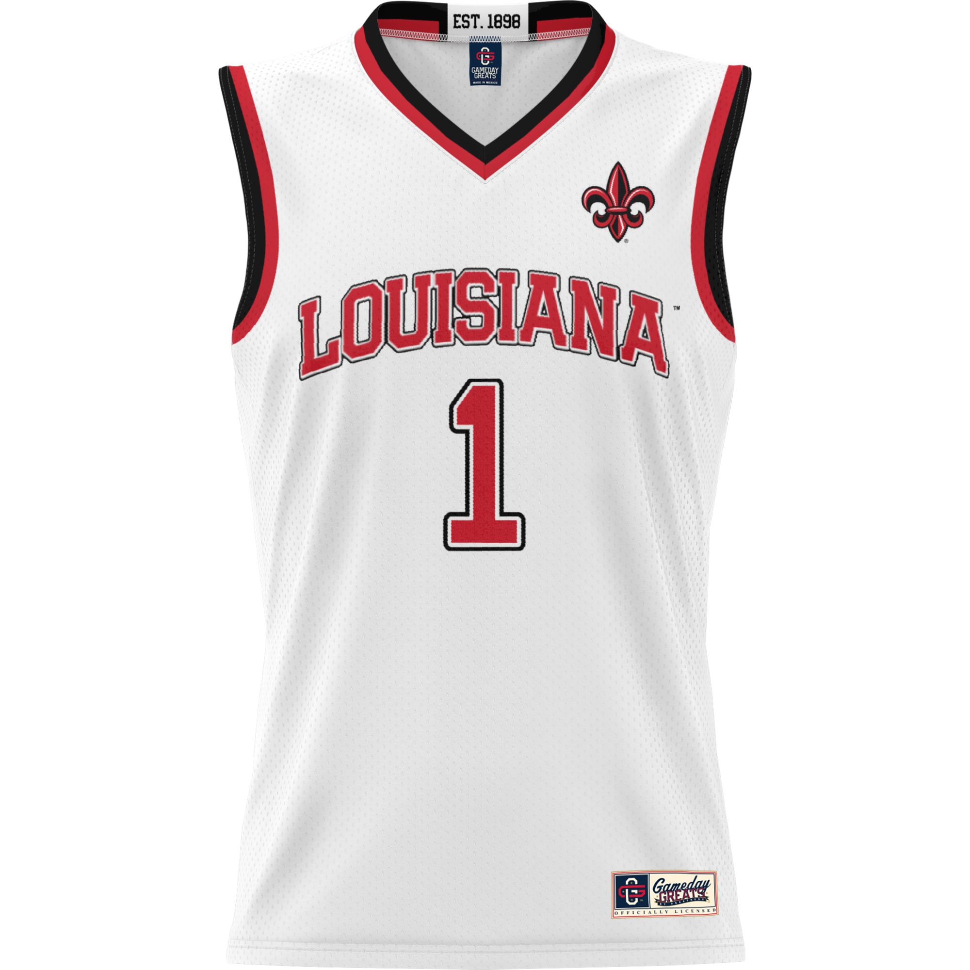 #1 Louisiana Ragin' Cajuns Unisex Lightweight Basketball Jersey White - front view