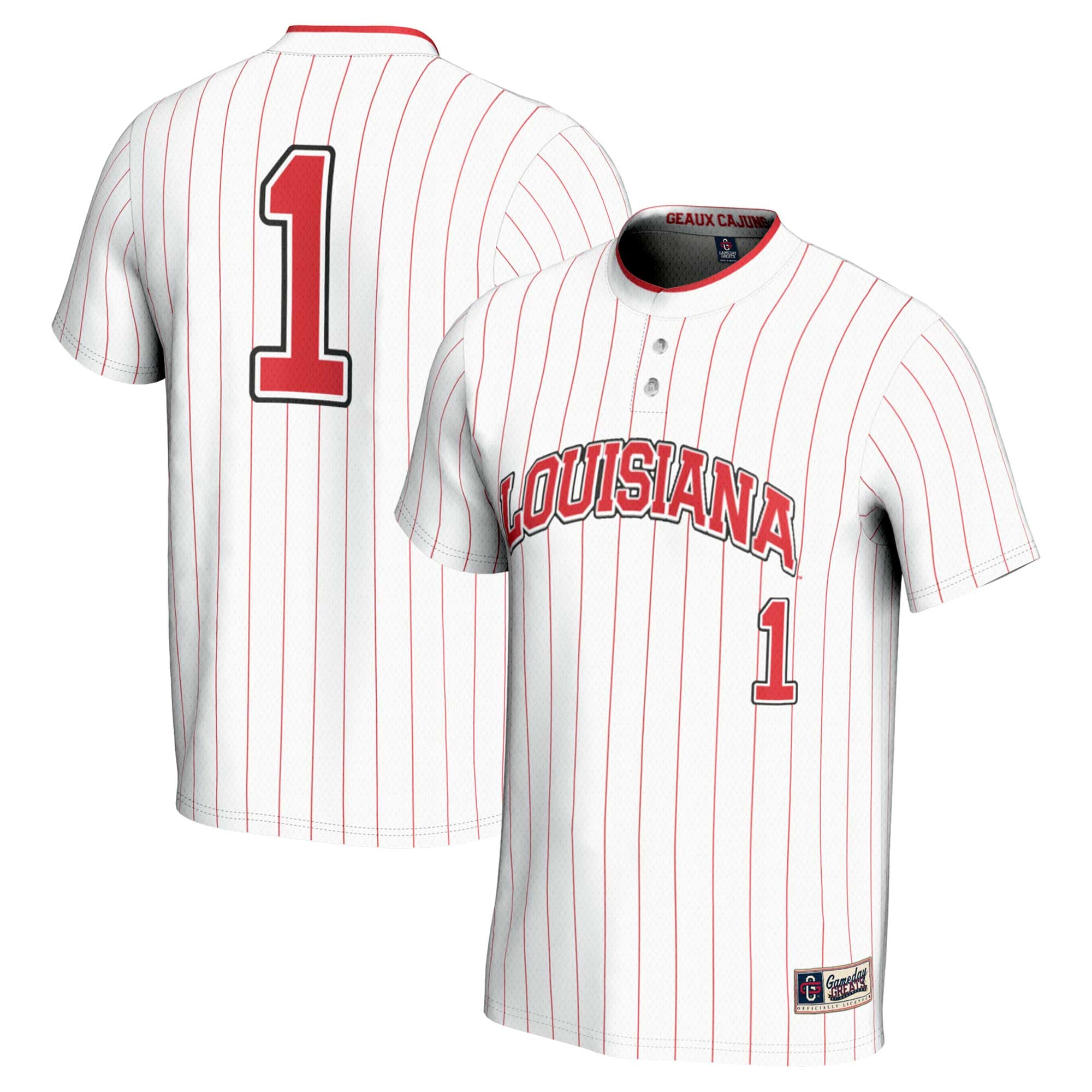#1 Louisiana Ragin' Cajuns Unisex Lightweight Softball Jersey White - front and back view