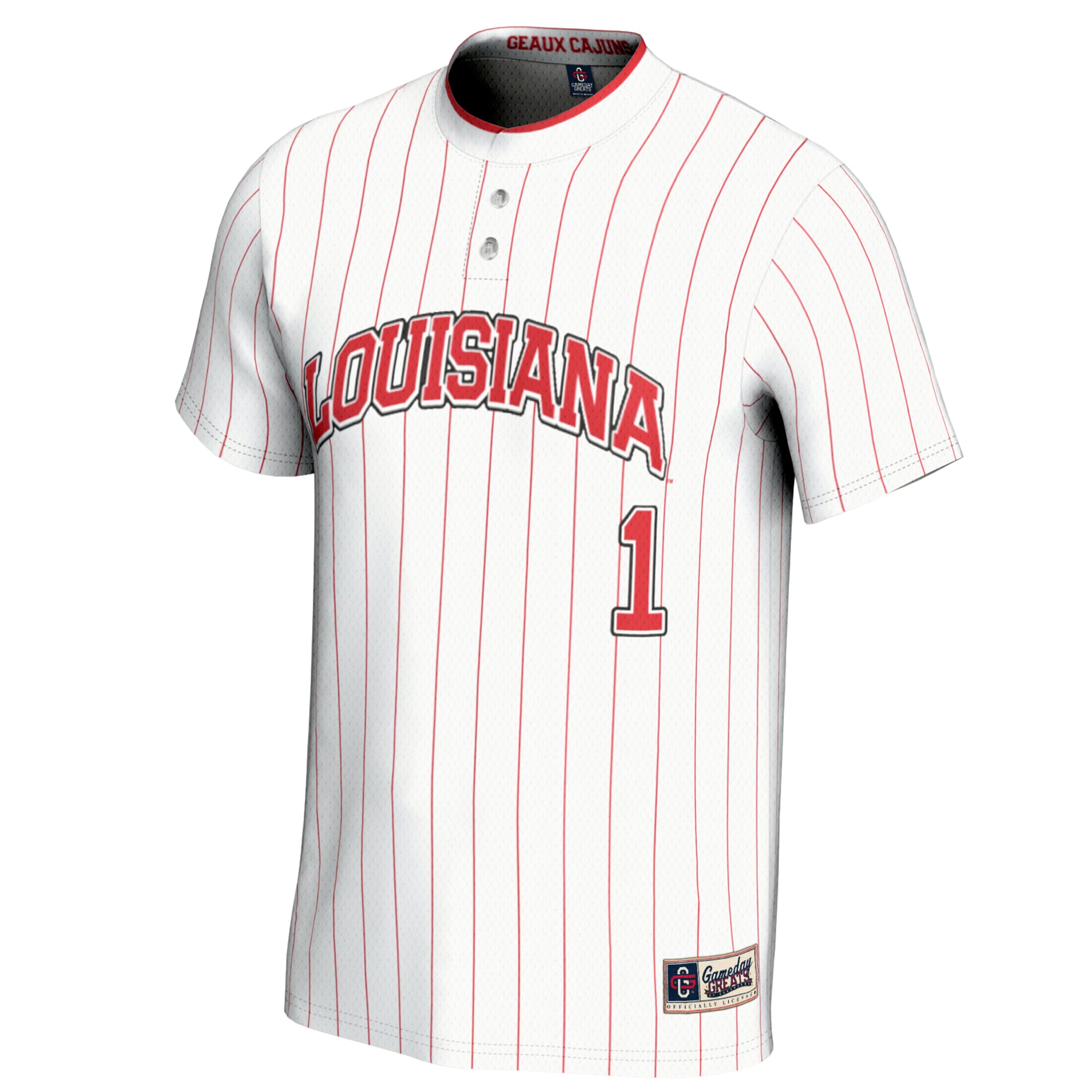 #1 Louisiana Ragin' Cajuns Unisex Lightweight Softball Jersey White - front view