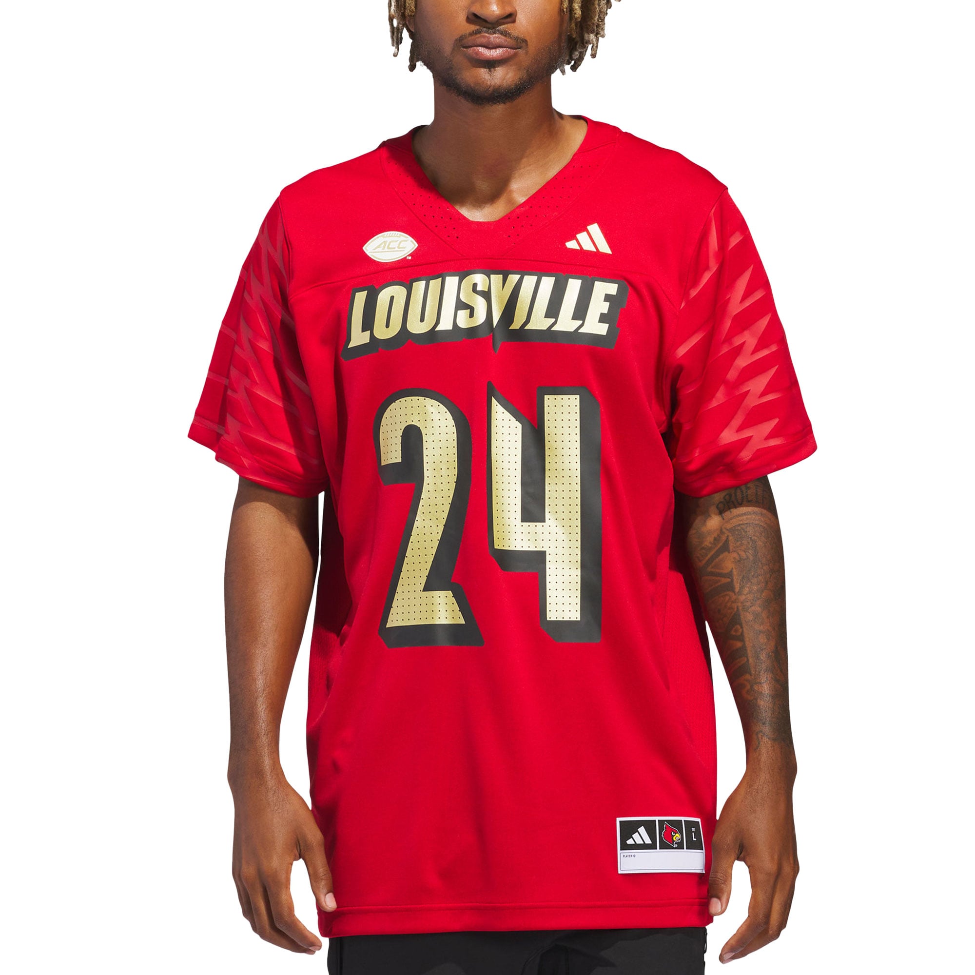 #24 Louisville Cardinals Alternate Strategy Jersey Red - front and back view