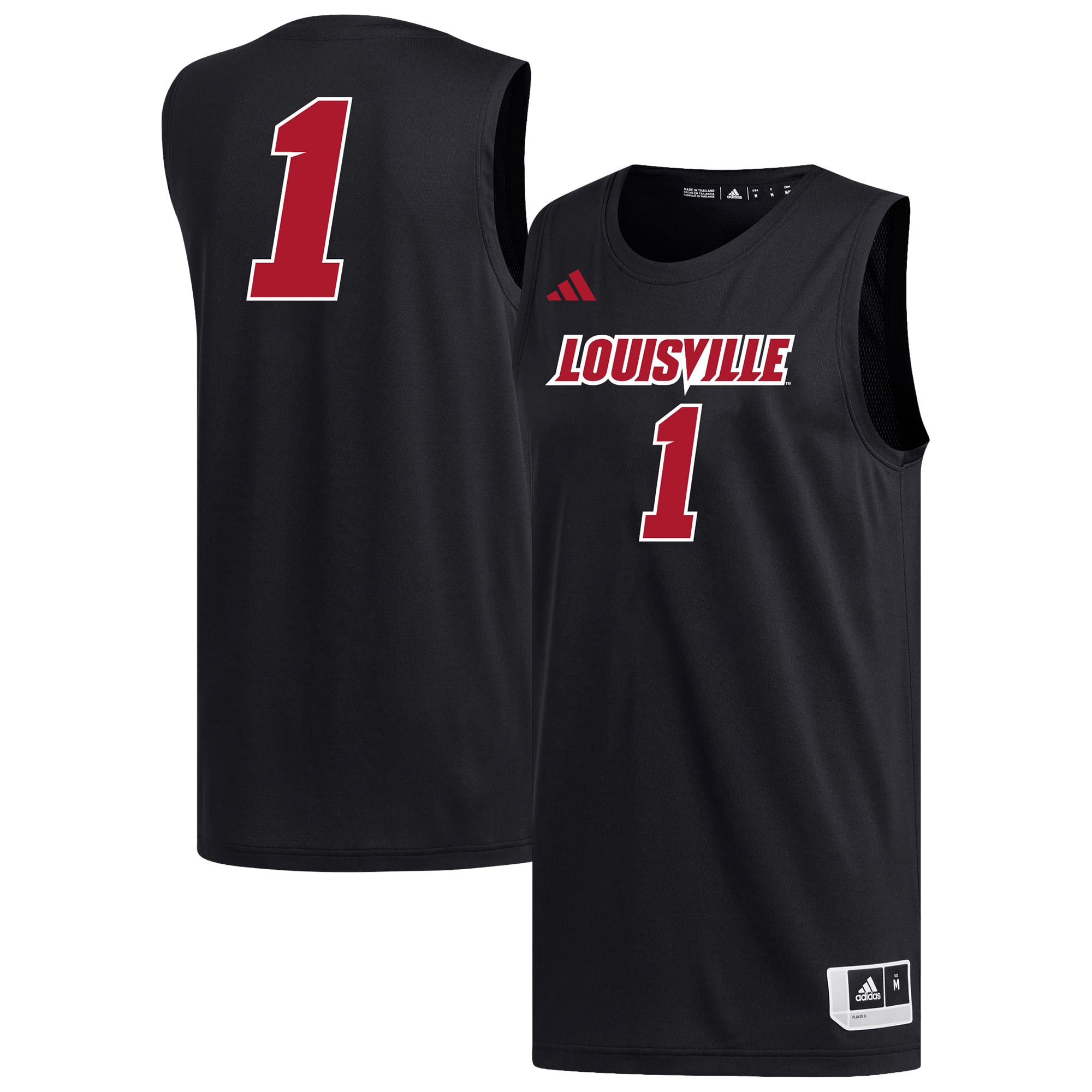 #1 Louisville Cardinals Basketball Jersey Black - front and back view