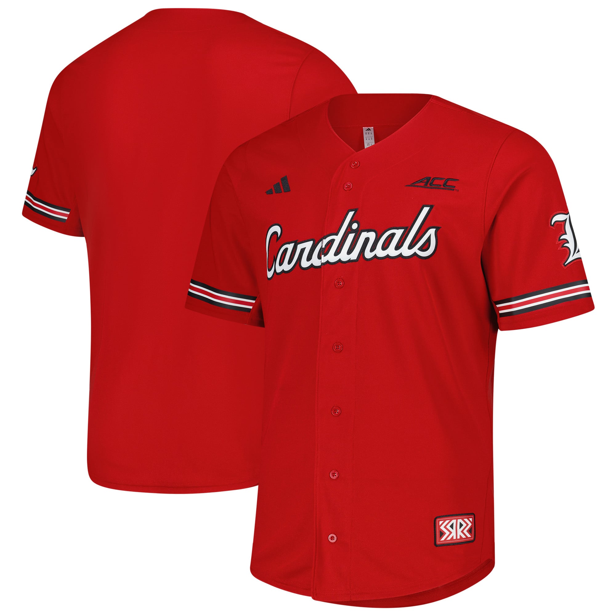 Louisville Cardinals Reversible Retro Full-Button Baseball Jersey Red - front and back view